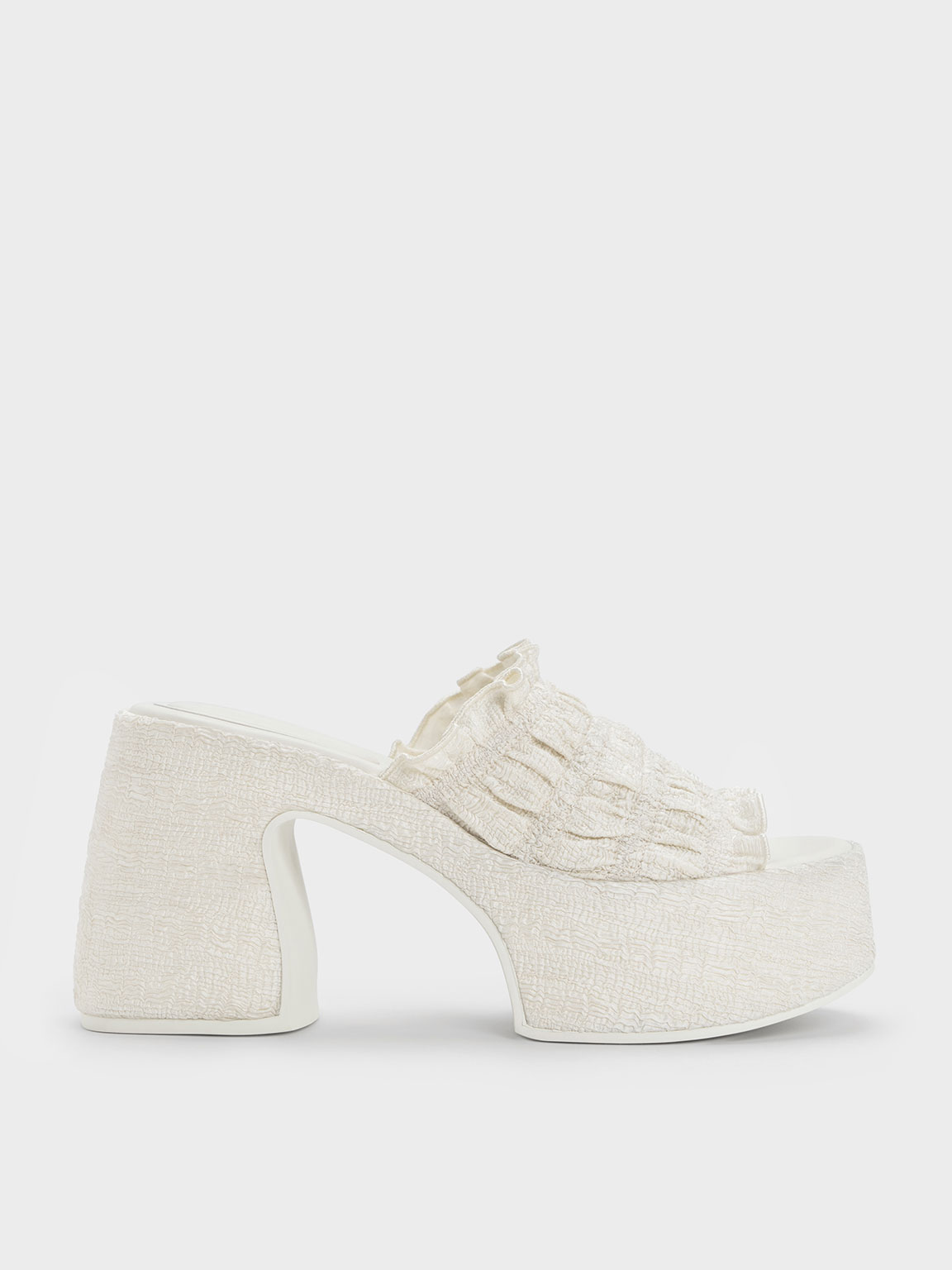 Charles & Keith Nuala Ruched Platform Mules In Cream