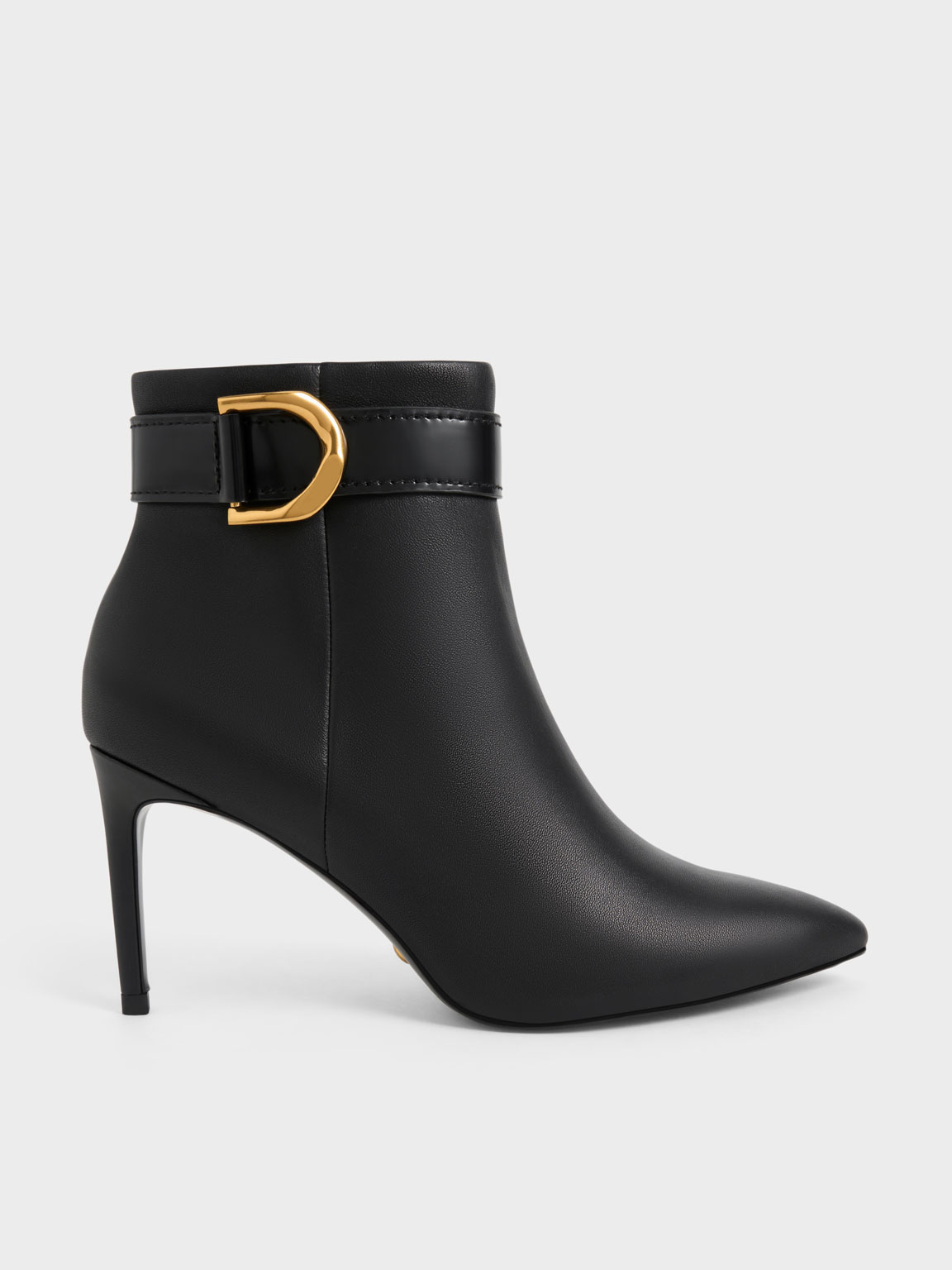 Charles & Keith Gabine Leather Heeled Boots In Black