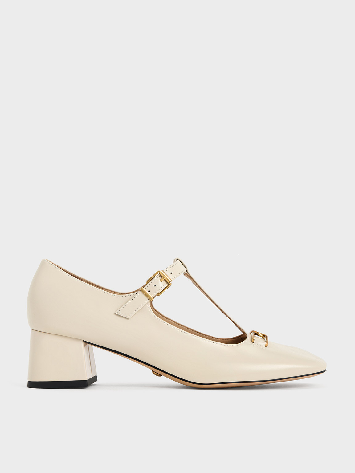 Charles & Keith Gabine Leather T-bar Mary Jane Pumps In Chalk