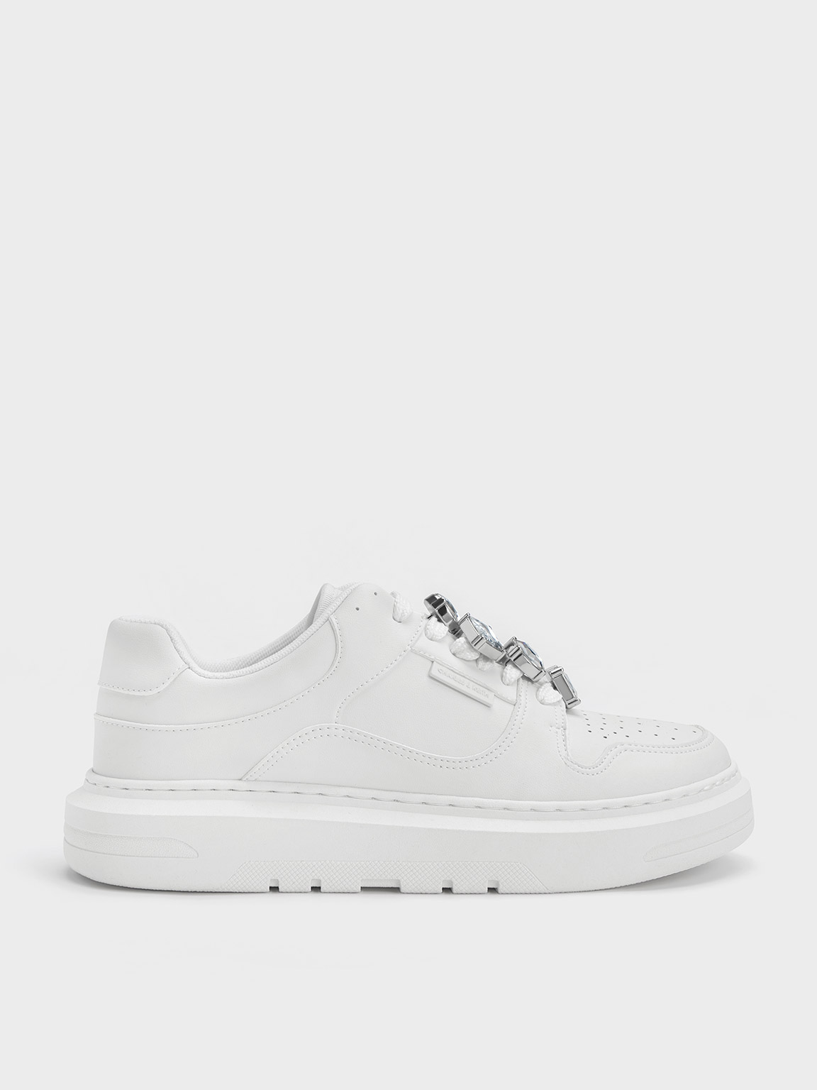 Charles & Keith Gem-embellished Platform Sneakers In White