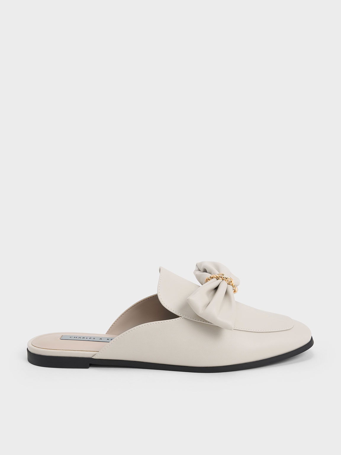 Shop Charles & Keith - Chain-link Bow Loafer Mules In Chalk