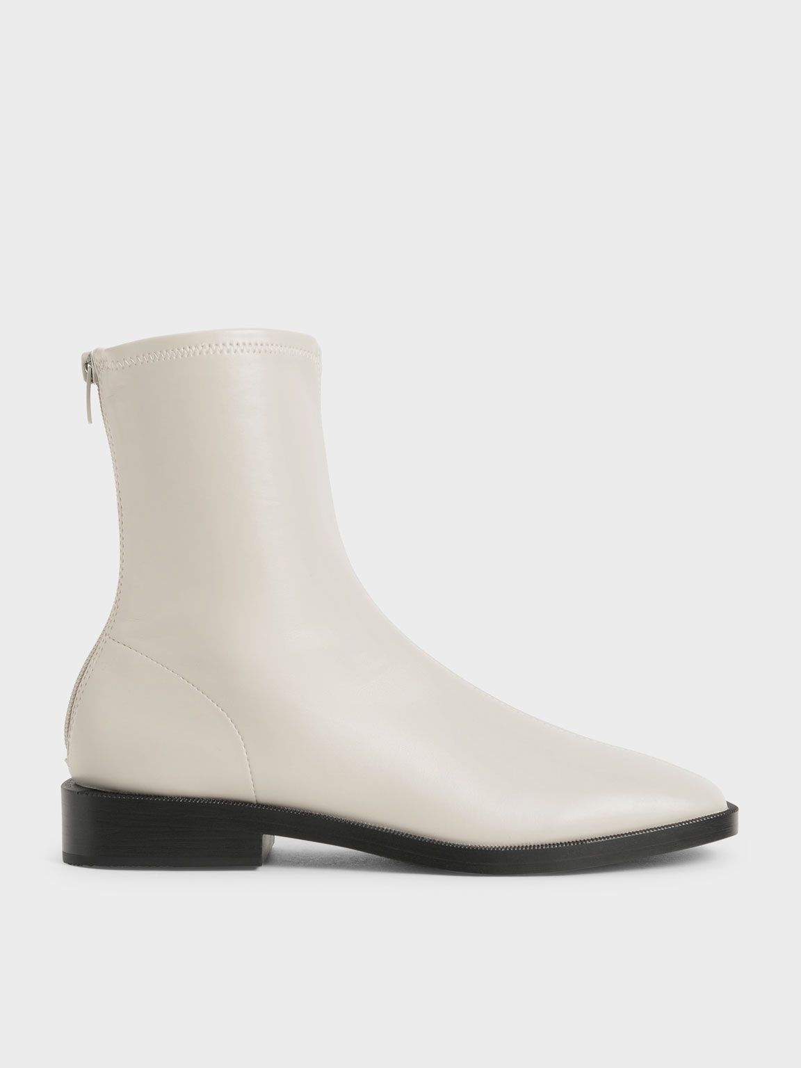 

Square Toe Zip-Up Ankle Boots, Chalk