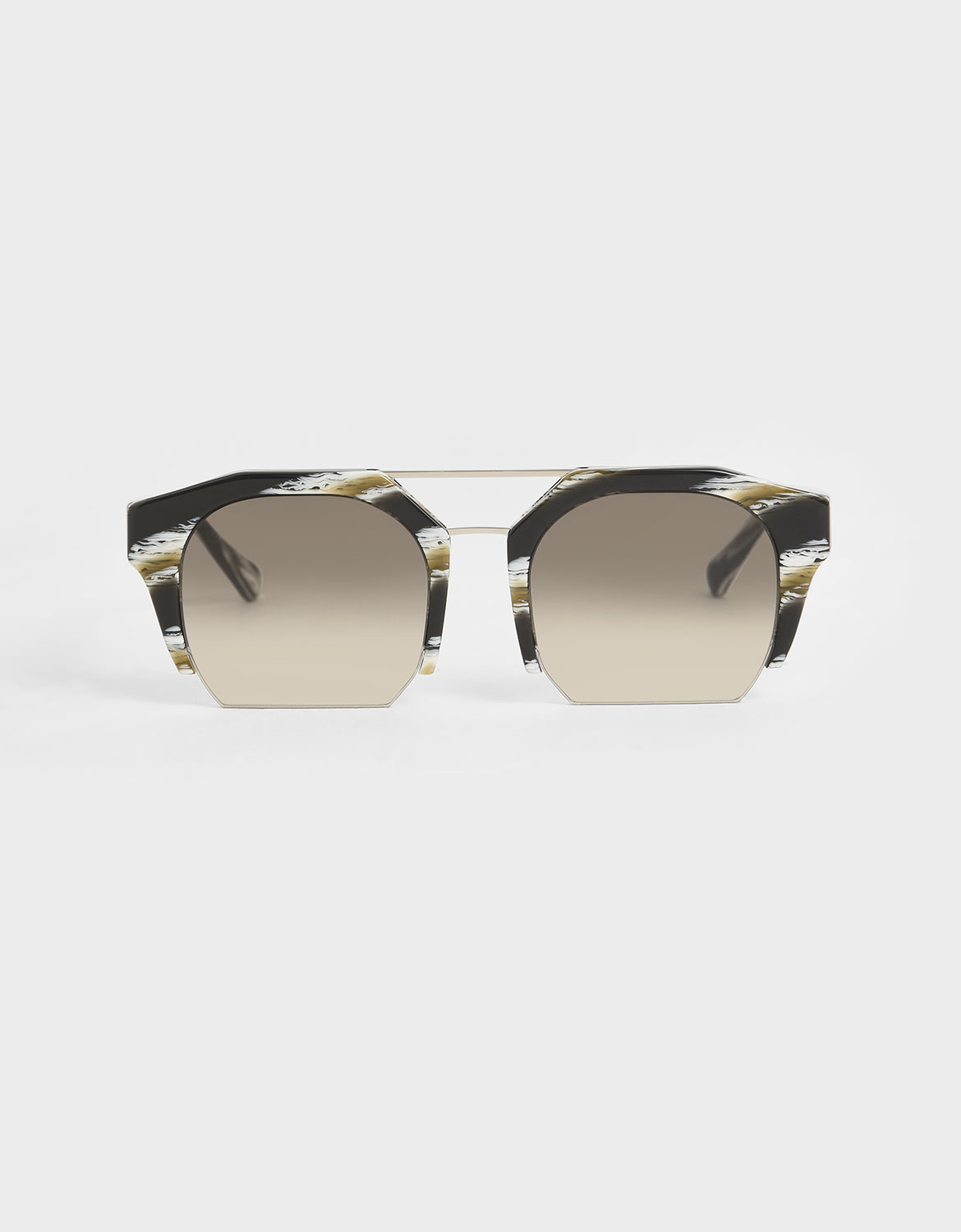 

Striped Cut-Off Frame Geometric Sunglasses, Multi