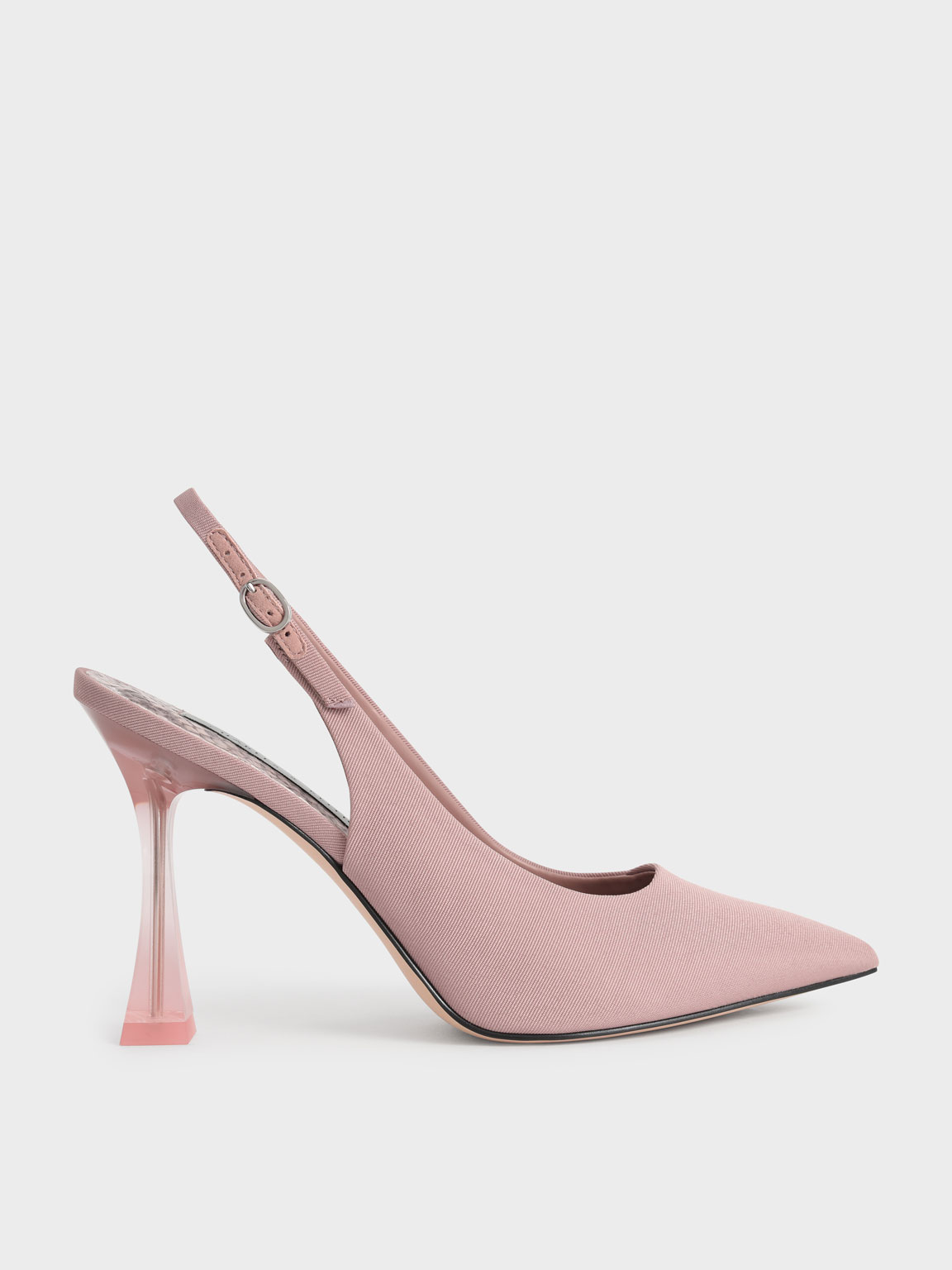 

Clear Sculptural Heel Slingback Pumps, Nude