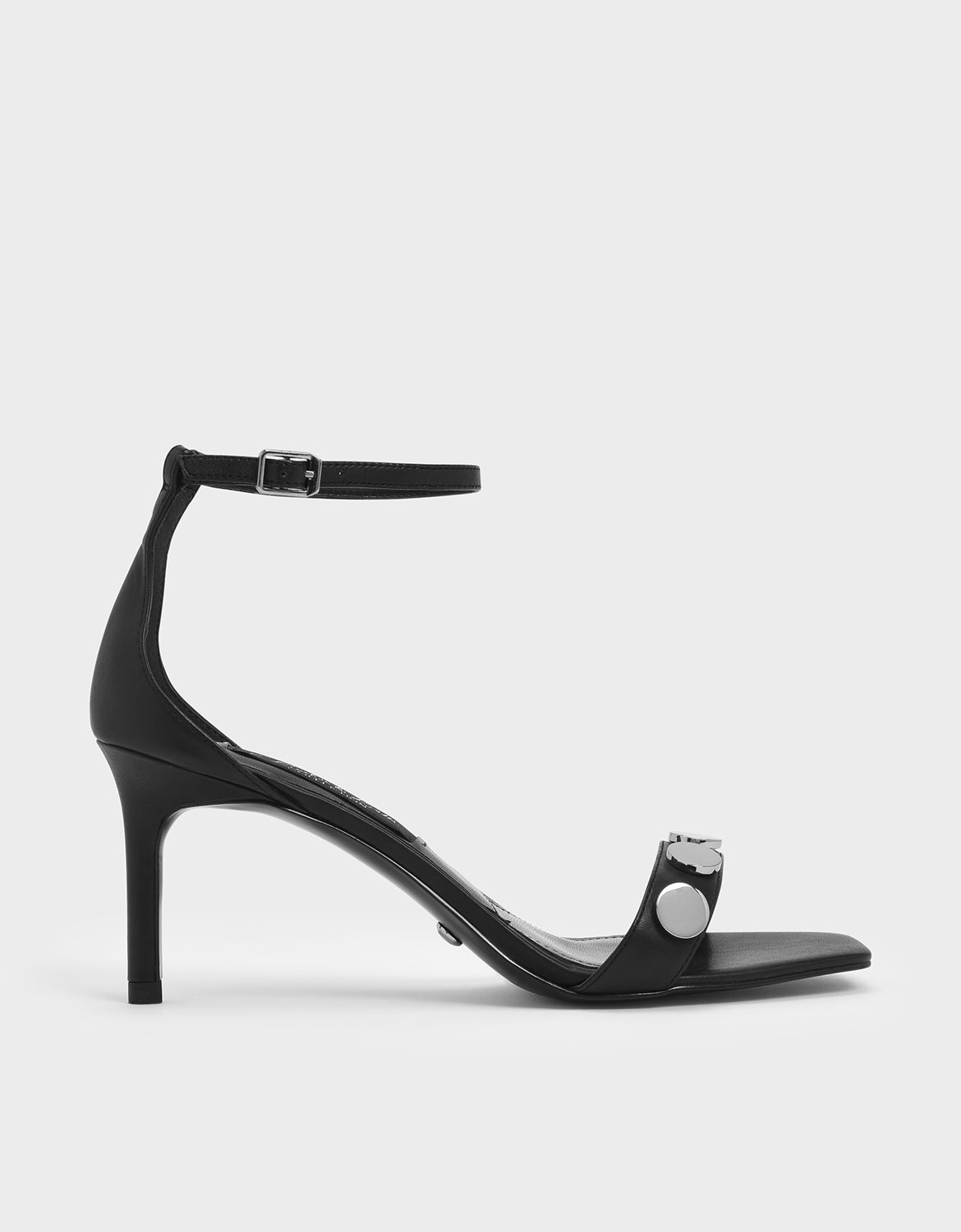 

Chrome Button Detail Leather Stiletto Sandals