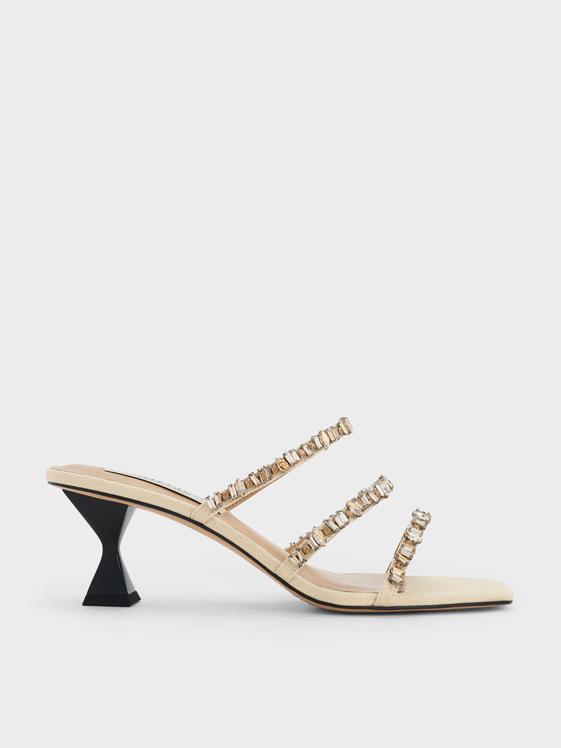 

Canvas Gem-Embellished Mules, Beige