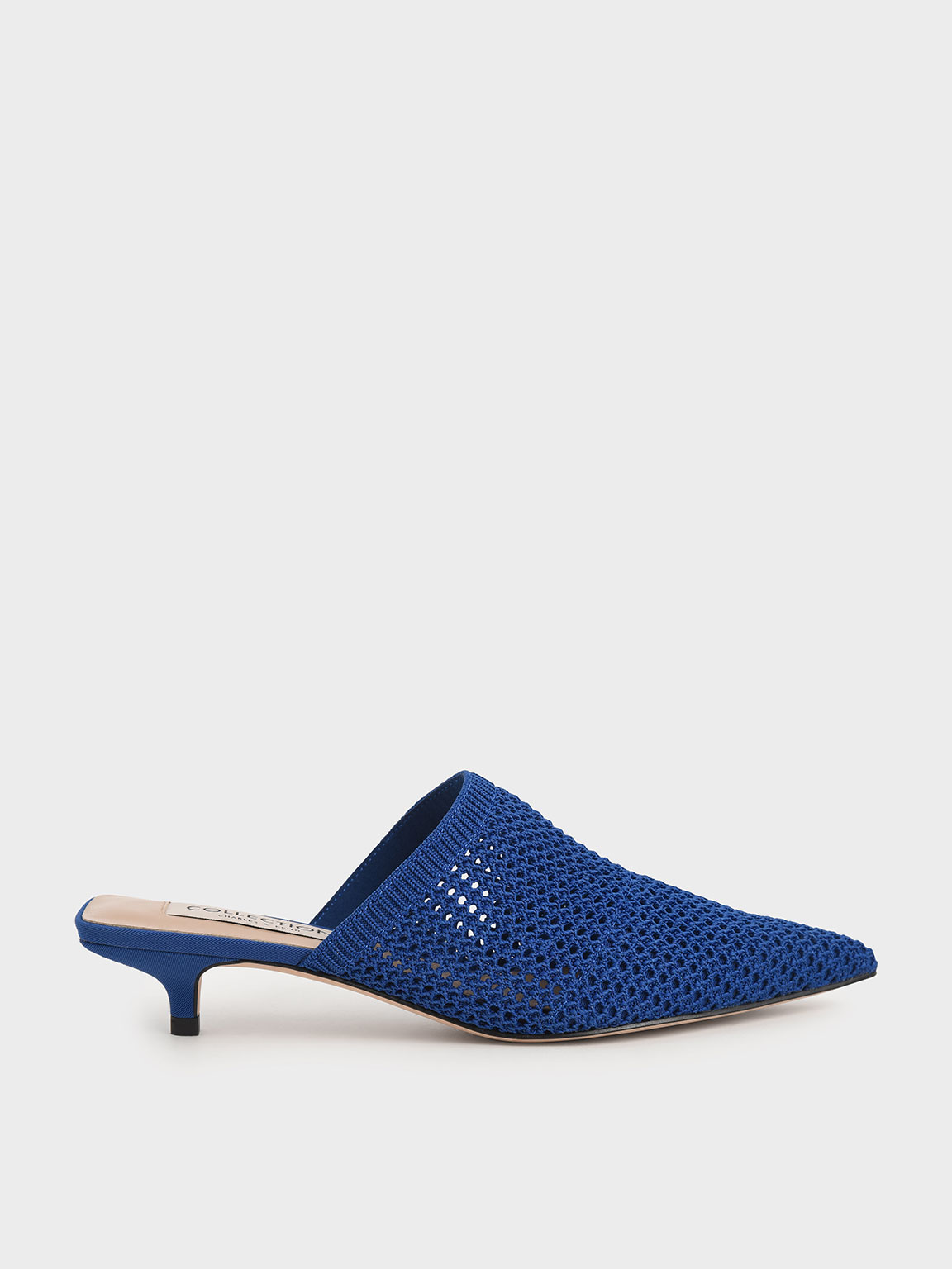

Knitted Kitten Heel Mules, Blue