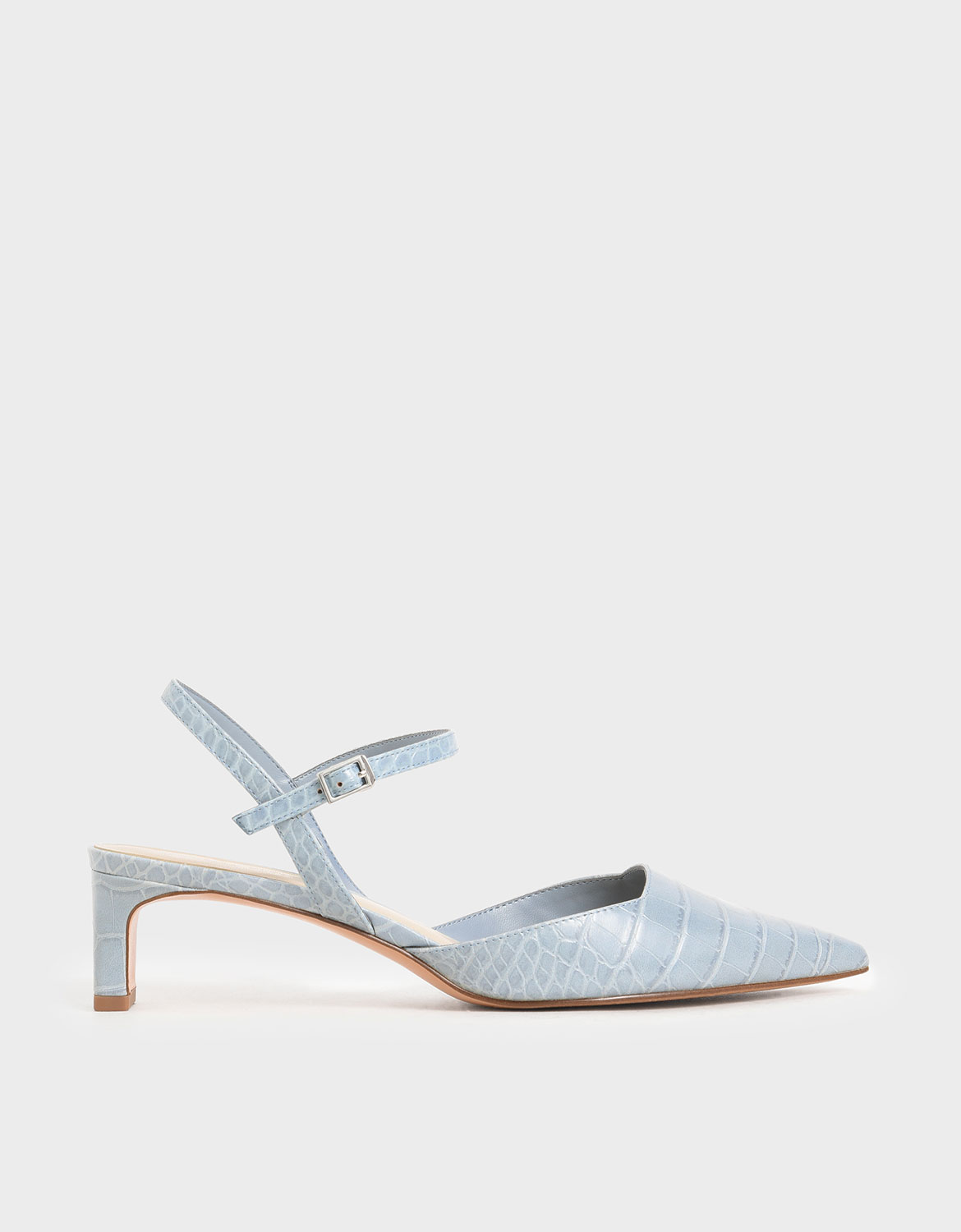 

Croc-Effect Ankle Strap Pumps