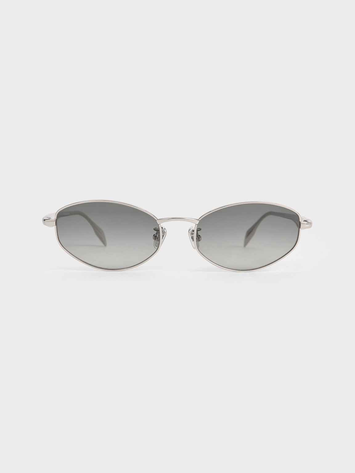 Charles & Keith - Crystal-accent Oval Sunglasses In Silver