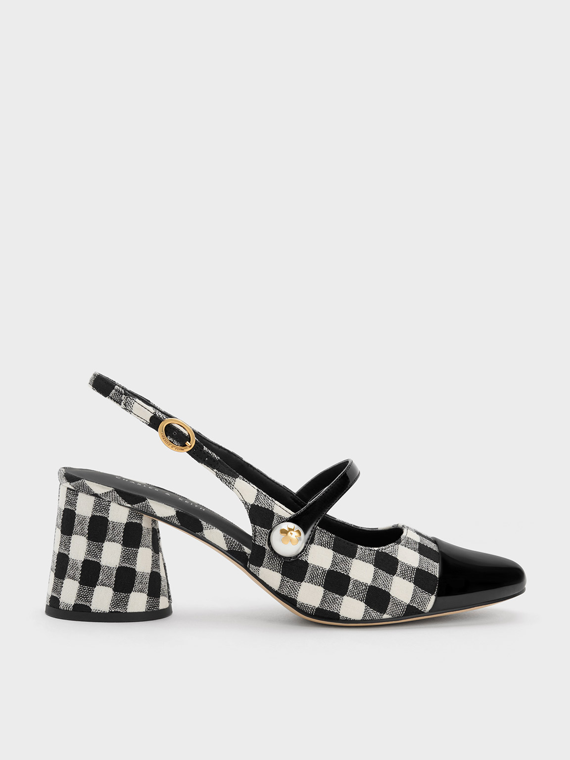 Charles & Keith Pearl Embellished Gingham Slingback Pumps In Multi