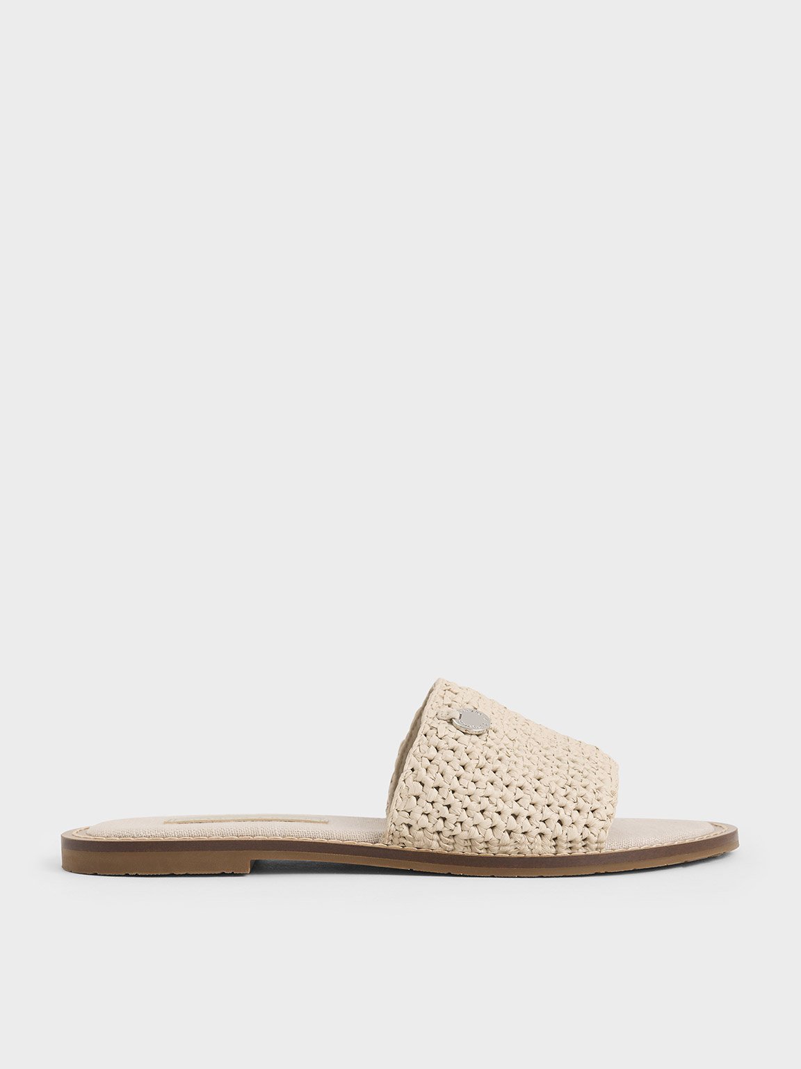 Shop Charles & Keith - Raffia Woven Slide Sandals In Beige