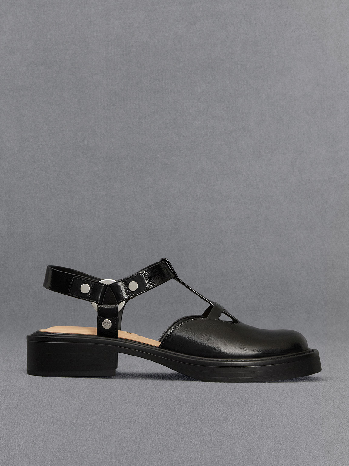 Leather Cut-Out T-Bar Sandals