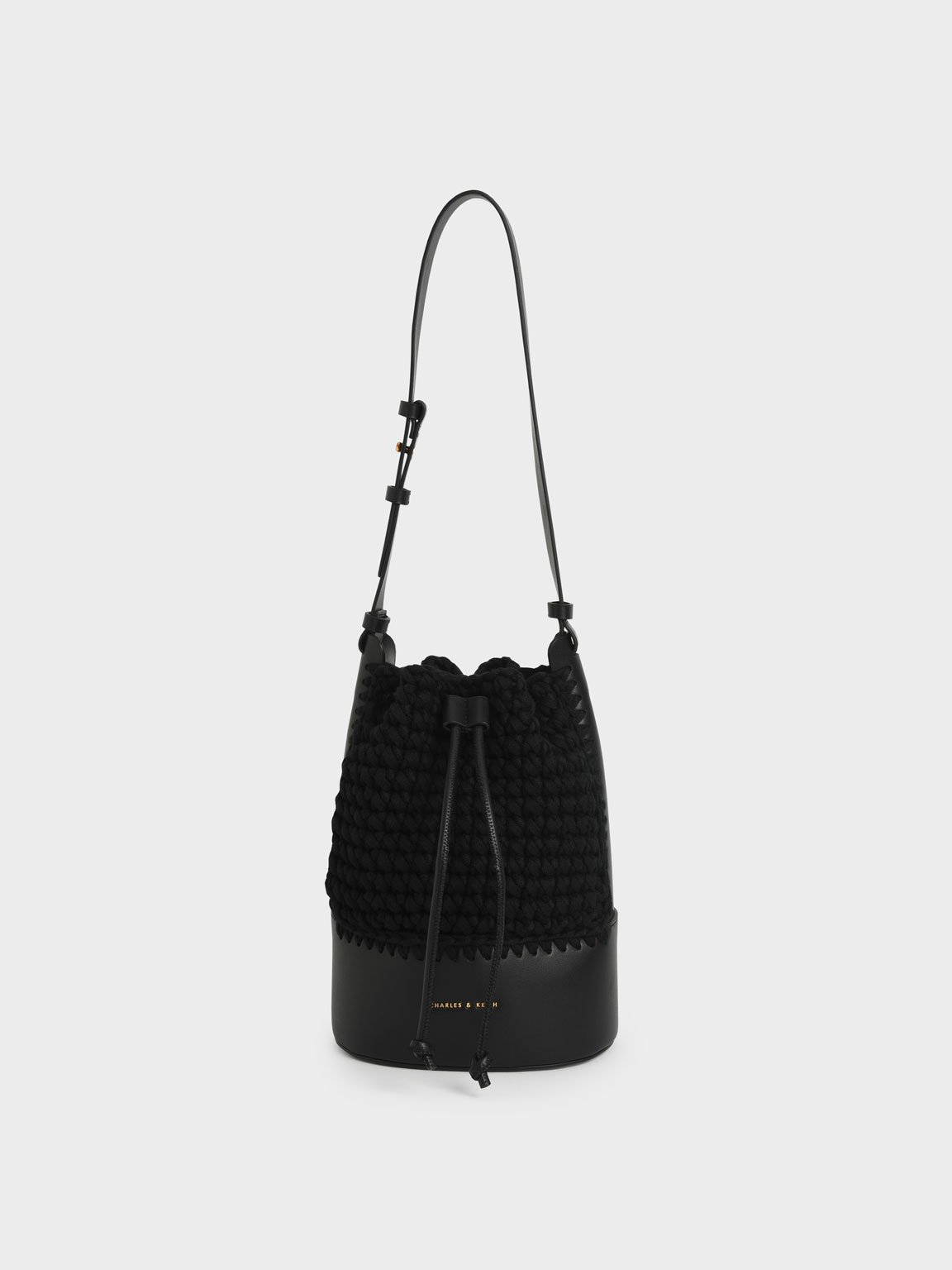 

Crochet Drawstring Bucket Bag, Black