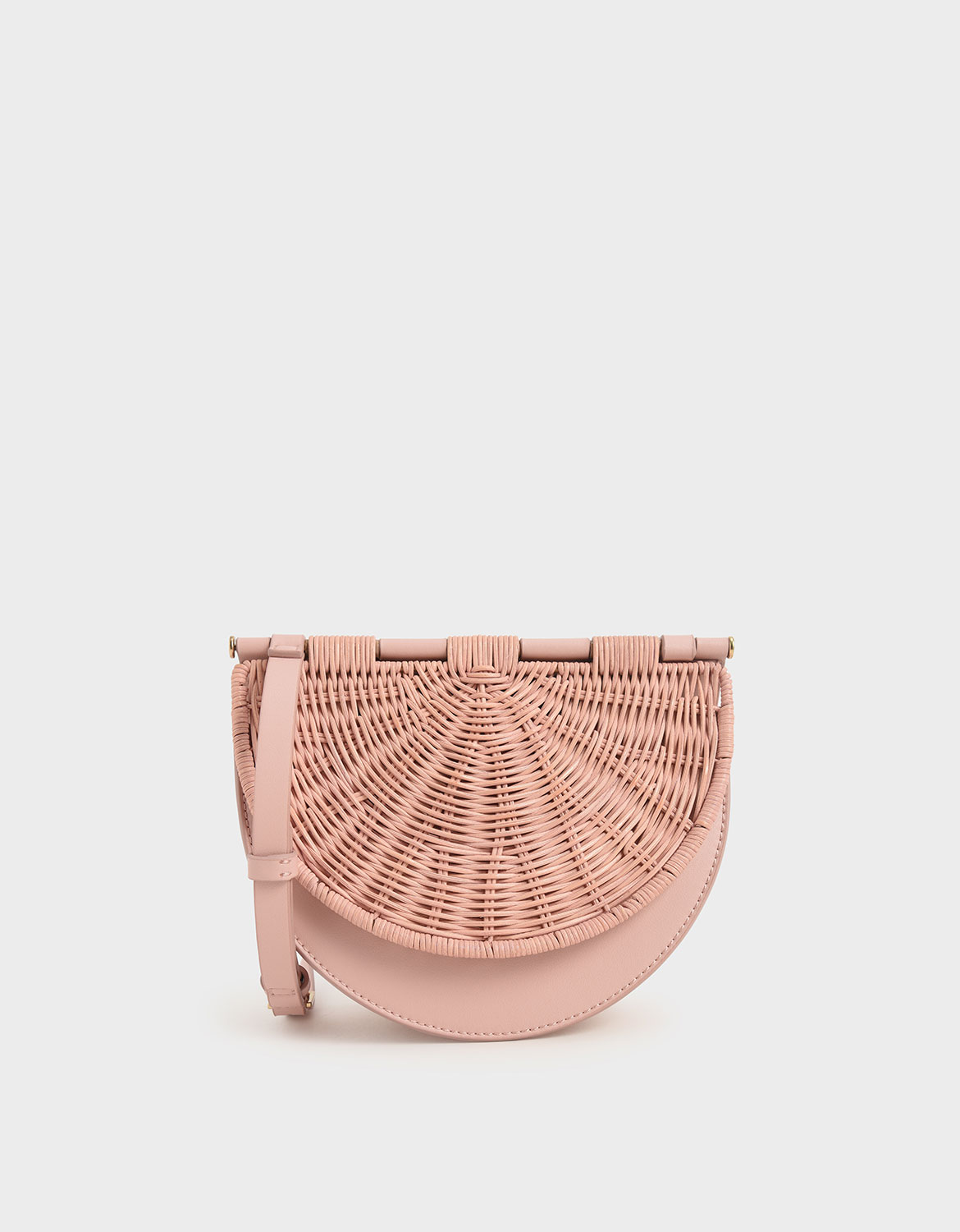 

Rattan Semi-Circle Crossbody Bag, Pink