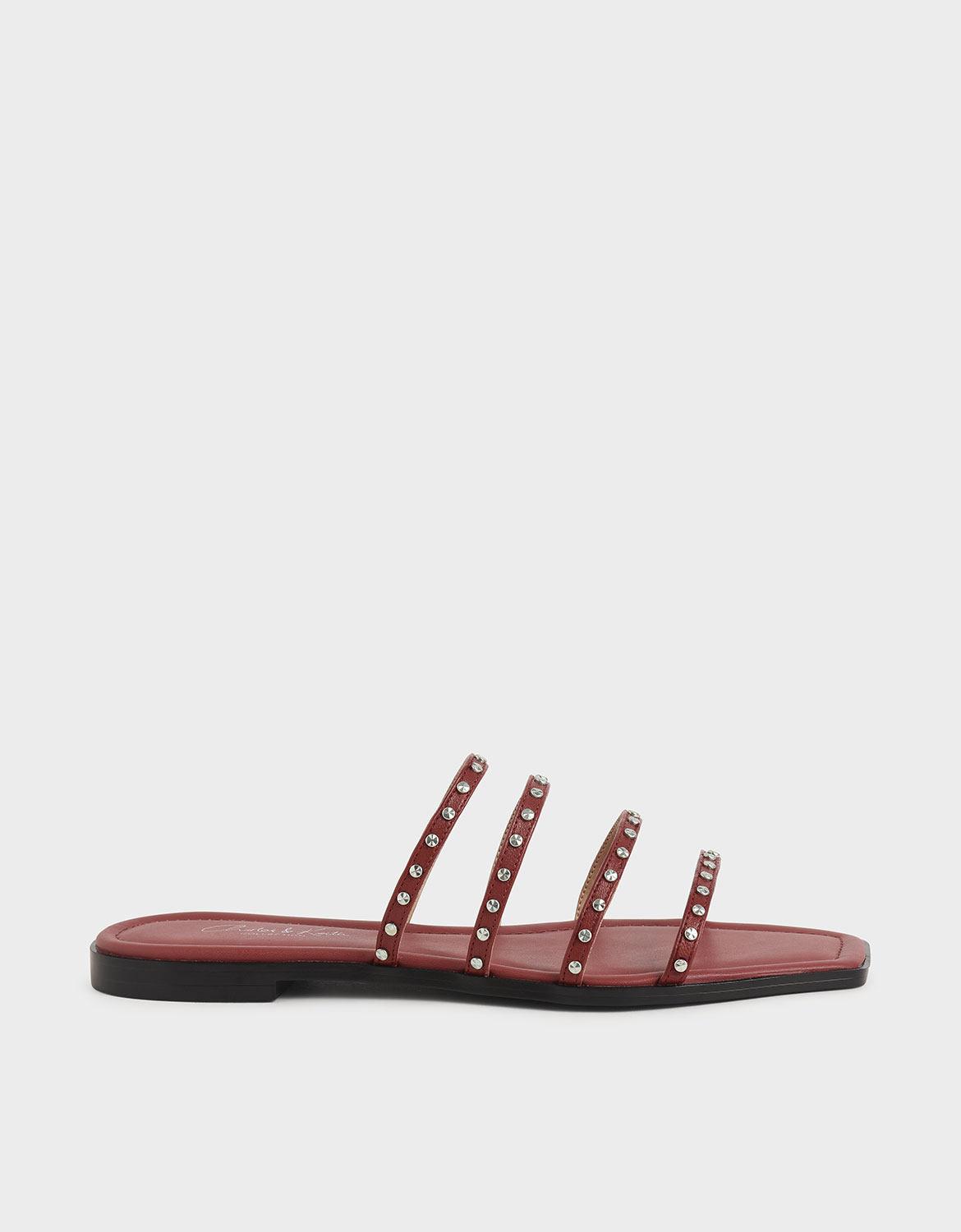 

Studded Leather Flat Sandals, Brick
