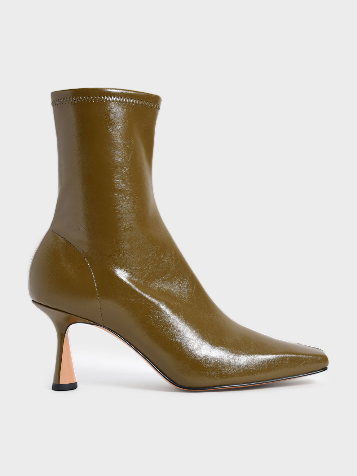 

Sculptural Heel Ankle Boots, Olive