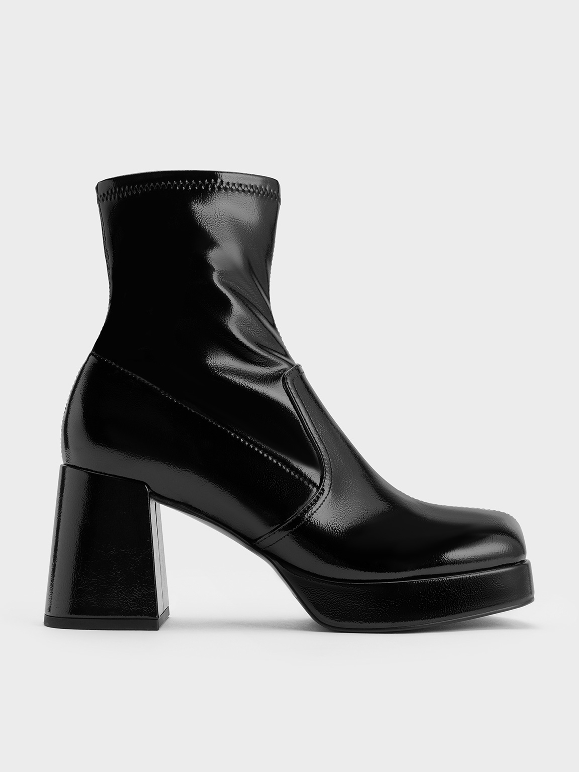 Patent Crinkle-Effect Block-Heel Boots