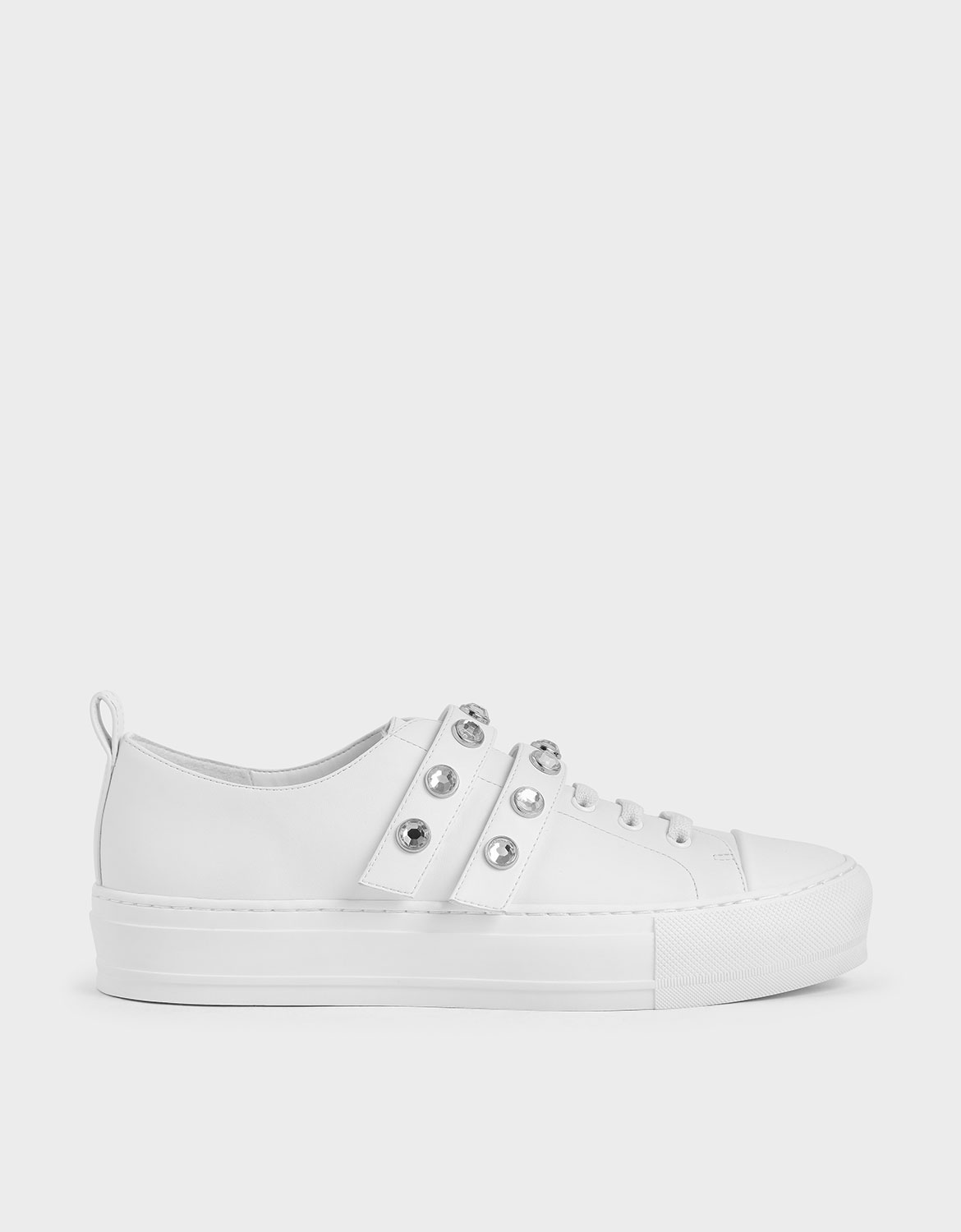 

Gem-Embellished Platform Sneakers, White