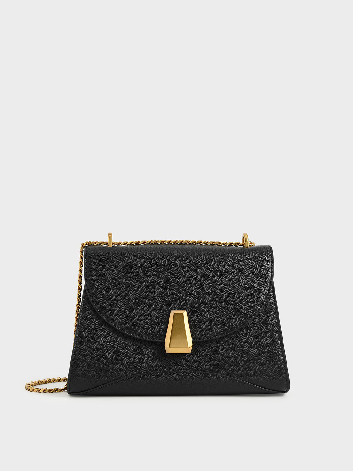 

Metallic Push-Lock Trapeze Shoulder Bag, Black