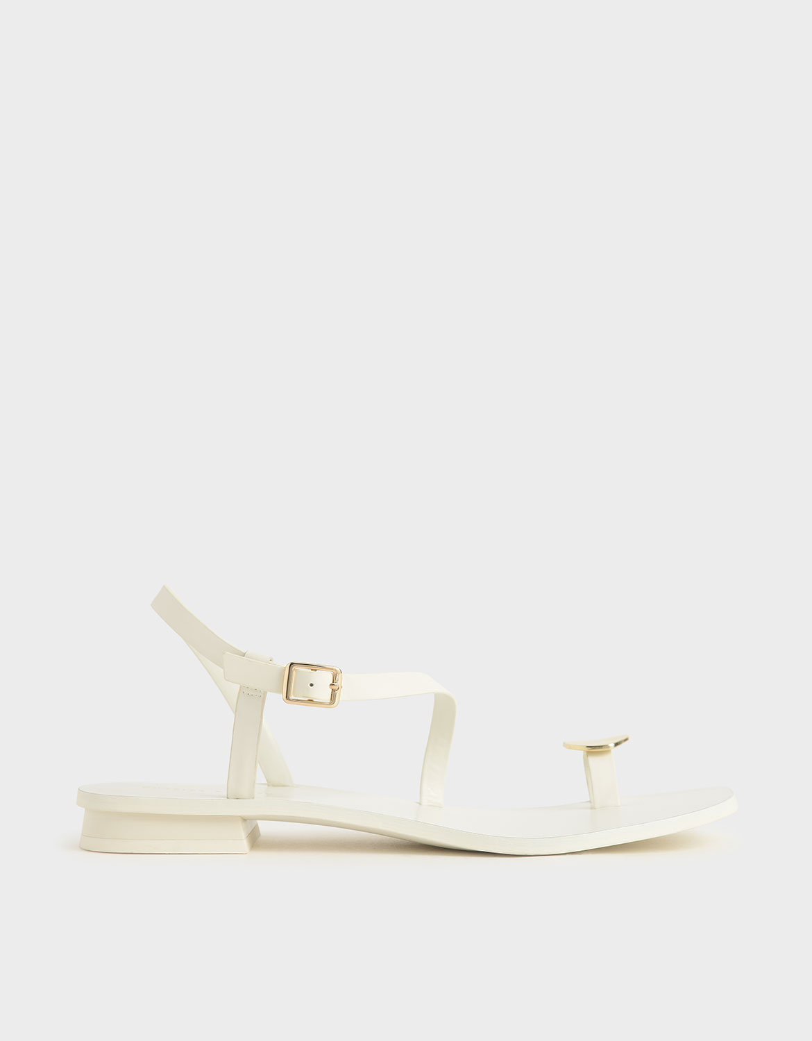 

Metal Accent Toe Loop Sandals, Cream