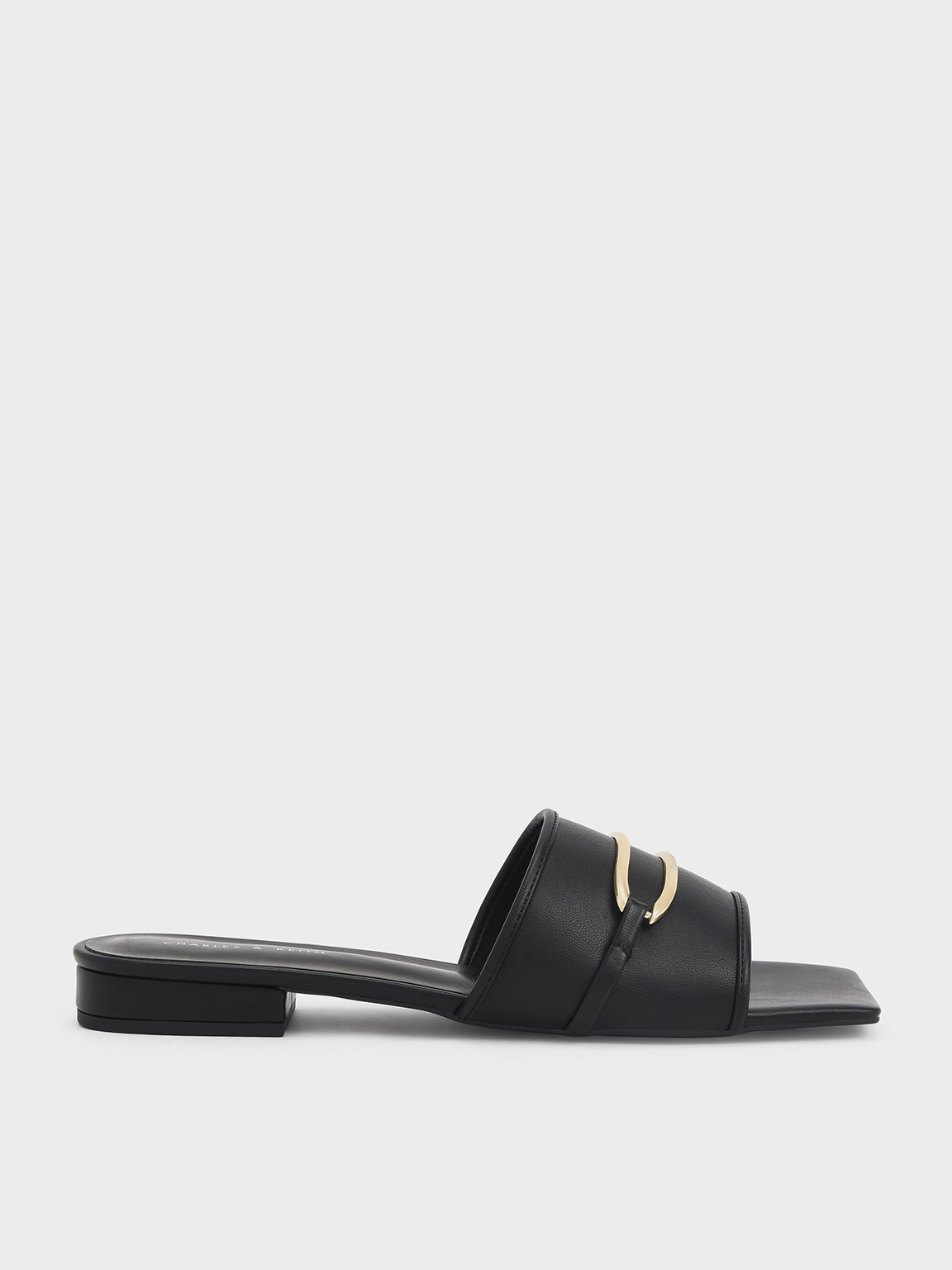 

Metallic Accent Square-Toe Slide Sandals