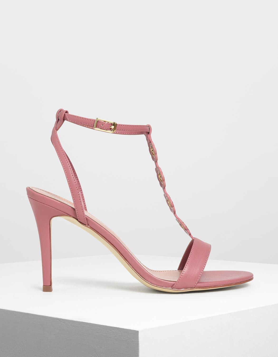 

Floral Eyelet Heeled Sandals, Coral pink