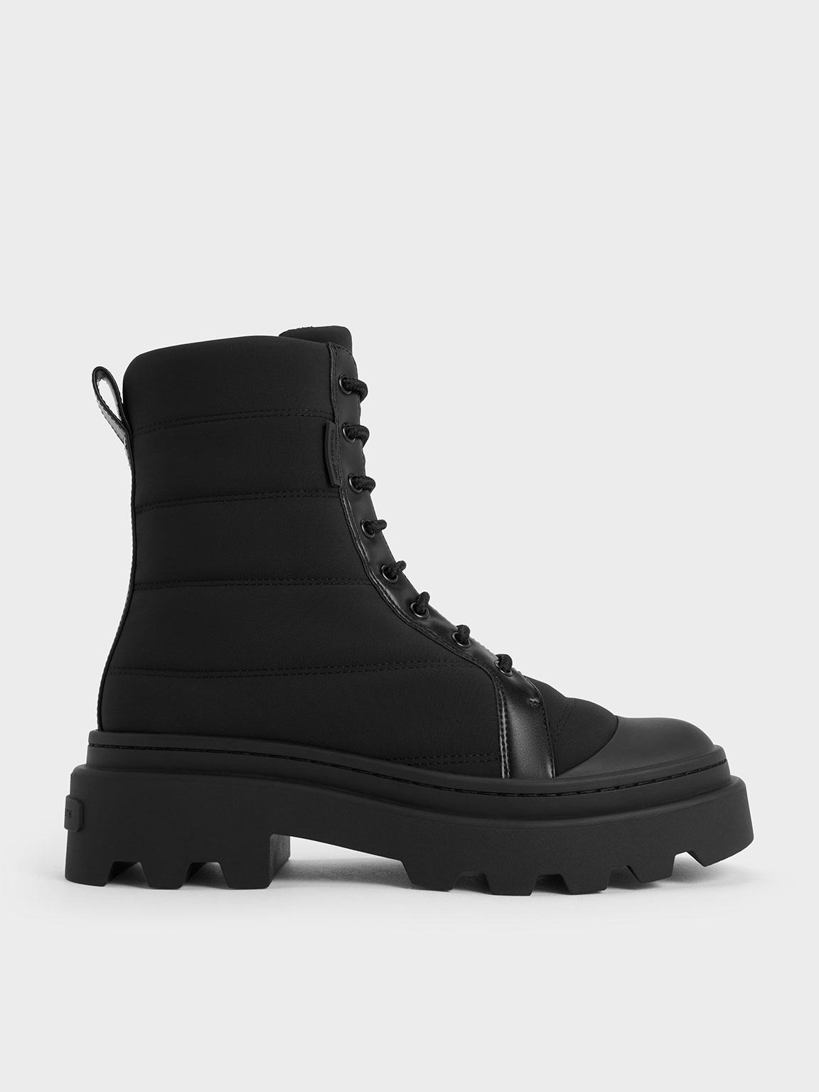 Charles & Keith Nylon Puffy Ridged-sole Boots In Black Textured