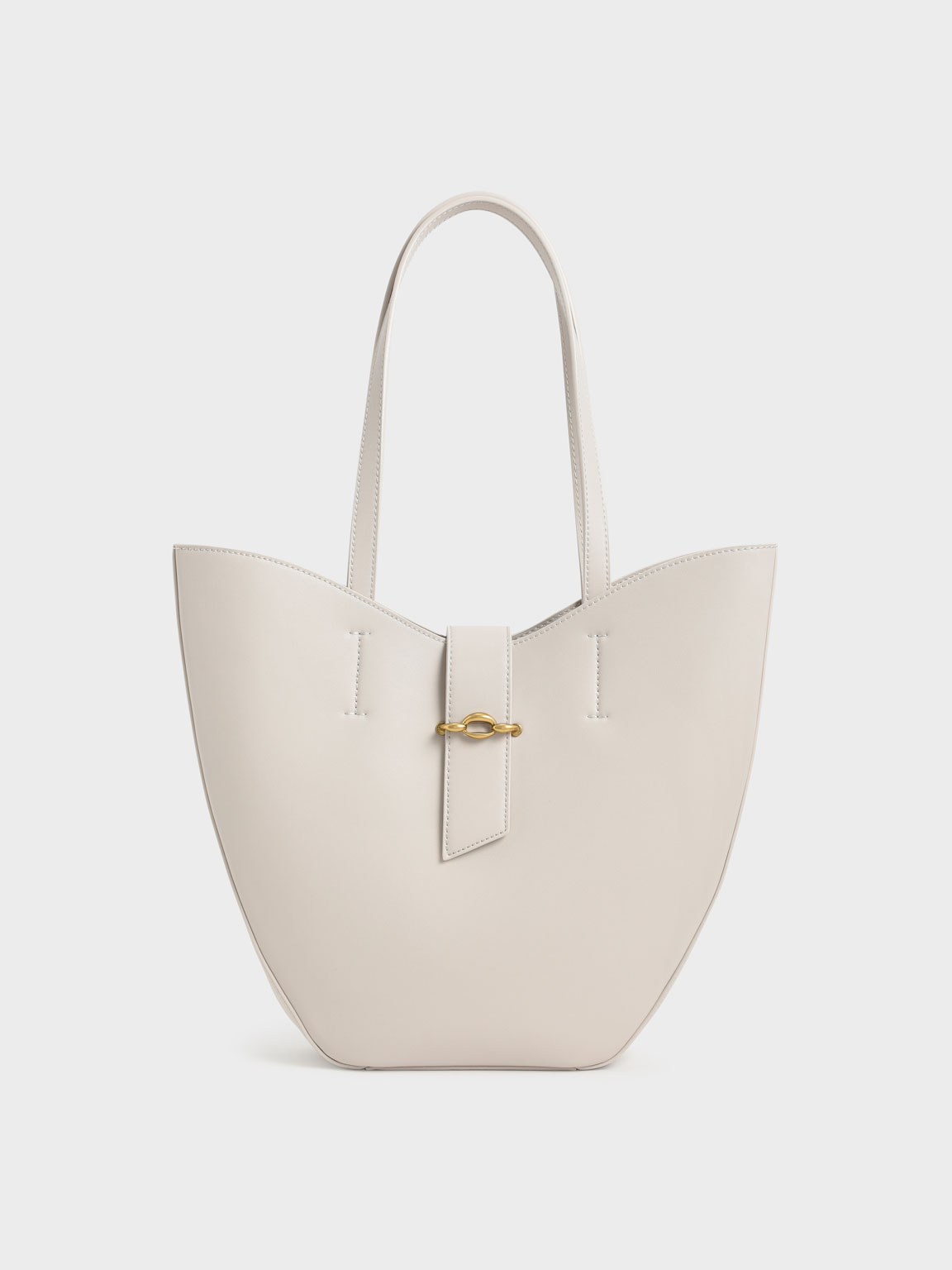 

Belt Buckle Strap Large Tote Bag, Ivory