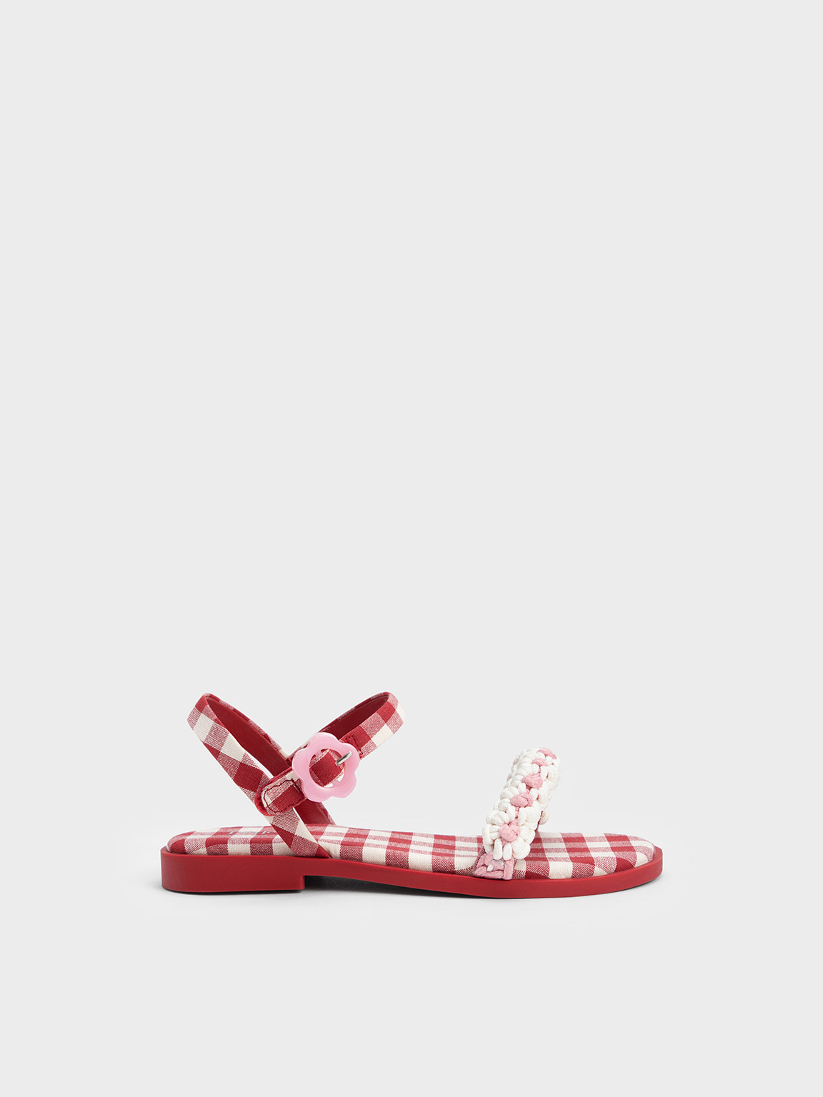 Charles & Keith Kids' Girls' Floral Gingham Sandals In Red