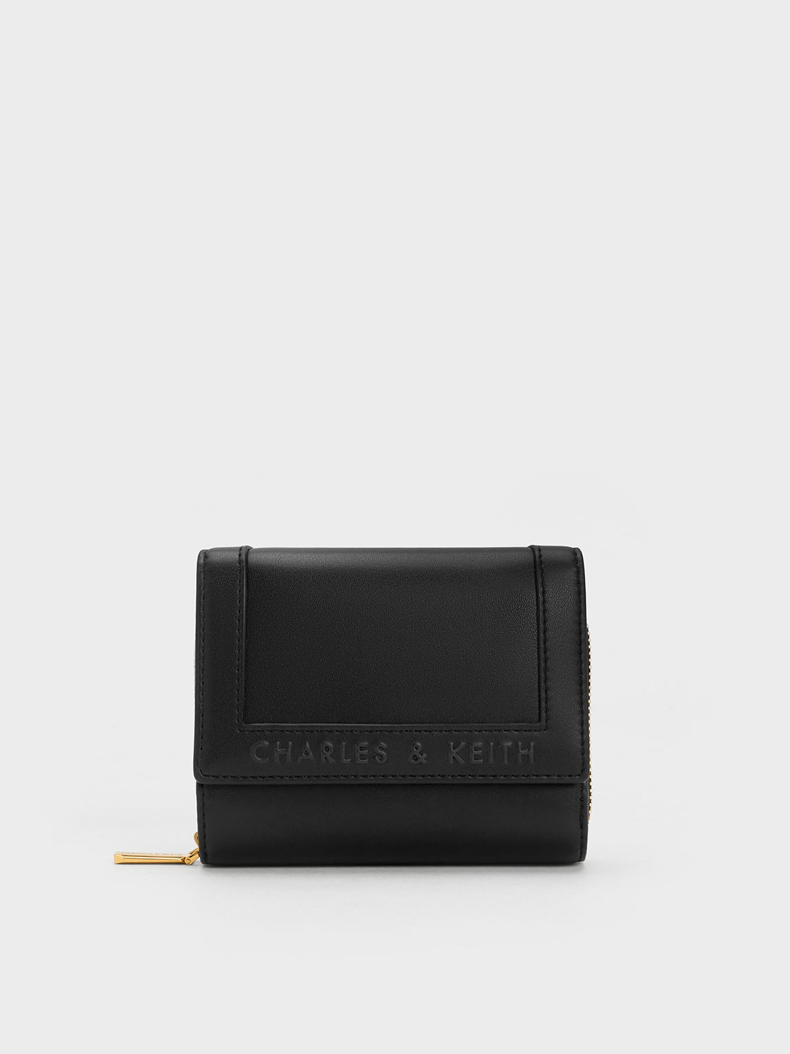 Charles & Keith Stitch-trim Front Flap Wallet In Black