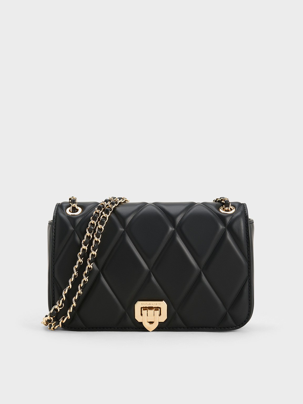 Charles & Keith - Arwen Diamond-quilt Shoulder Bag In Black