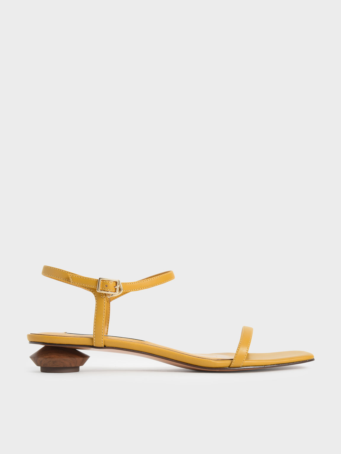 

Sculptural Heel Ankle Strap Sandals, Mustard