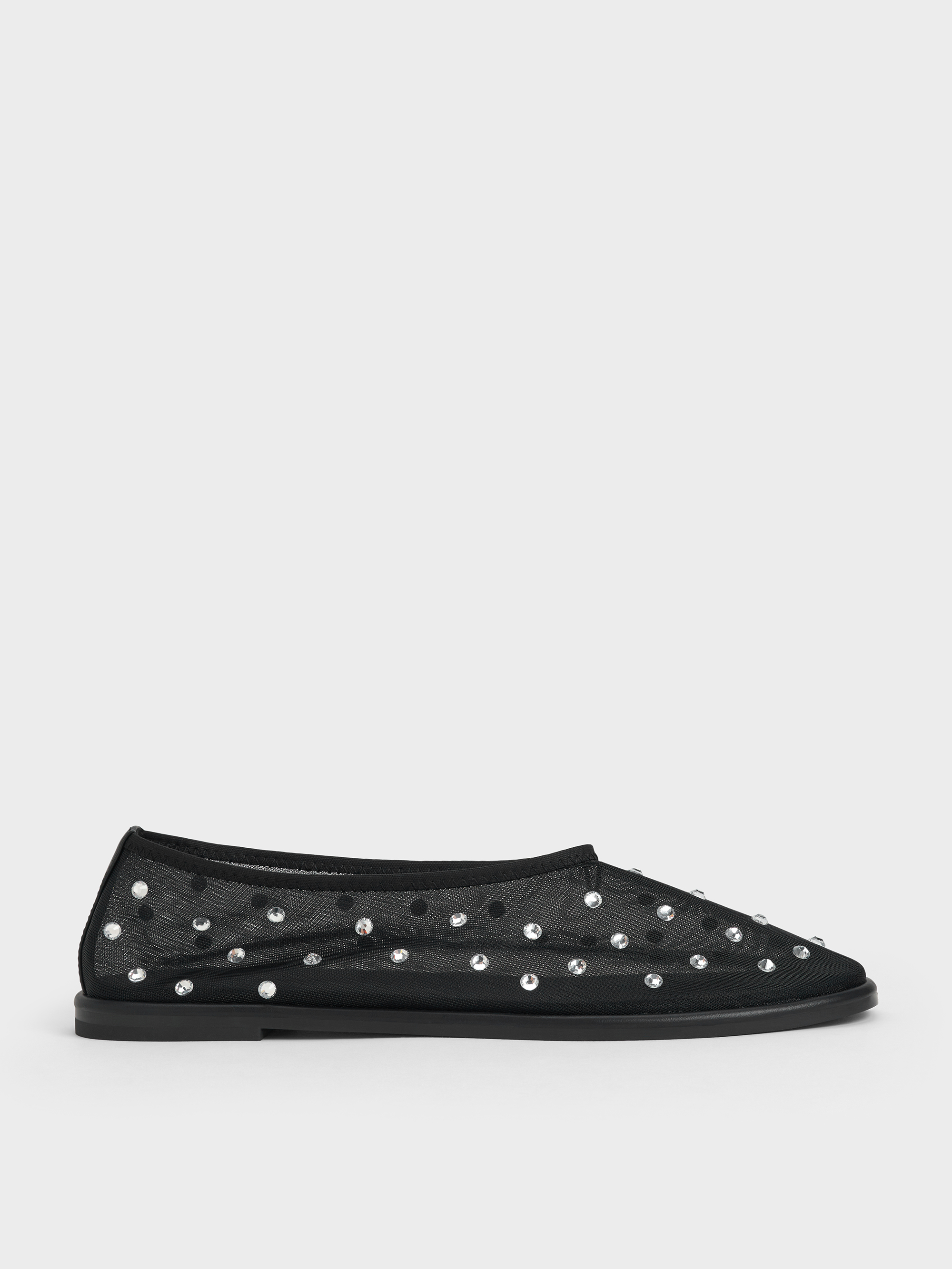 Charles & Keith - Mesh Gem-Embellished Ballet Flats