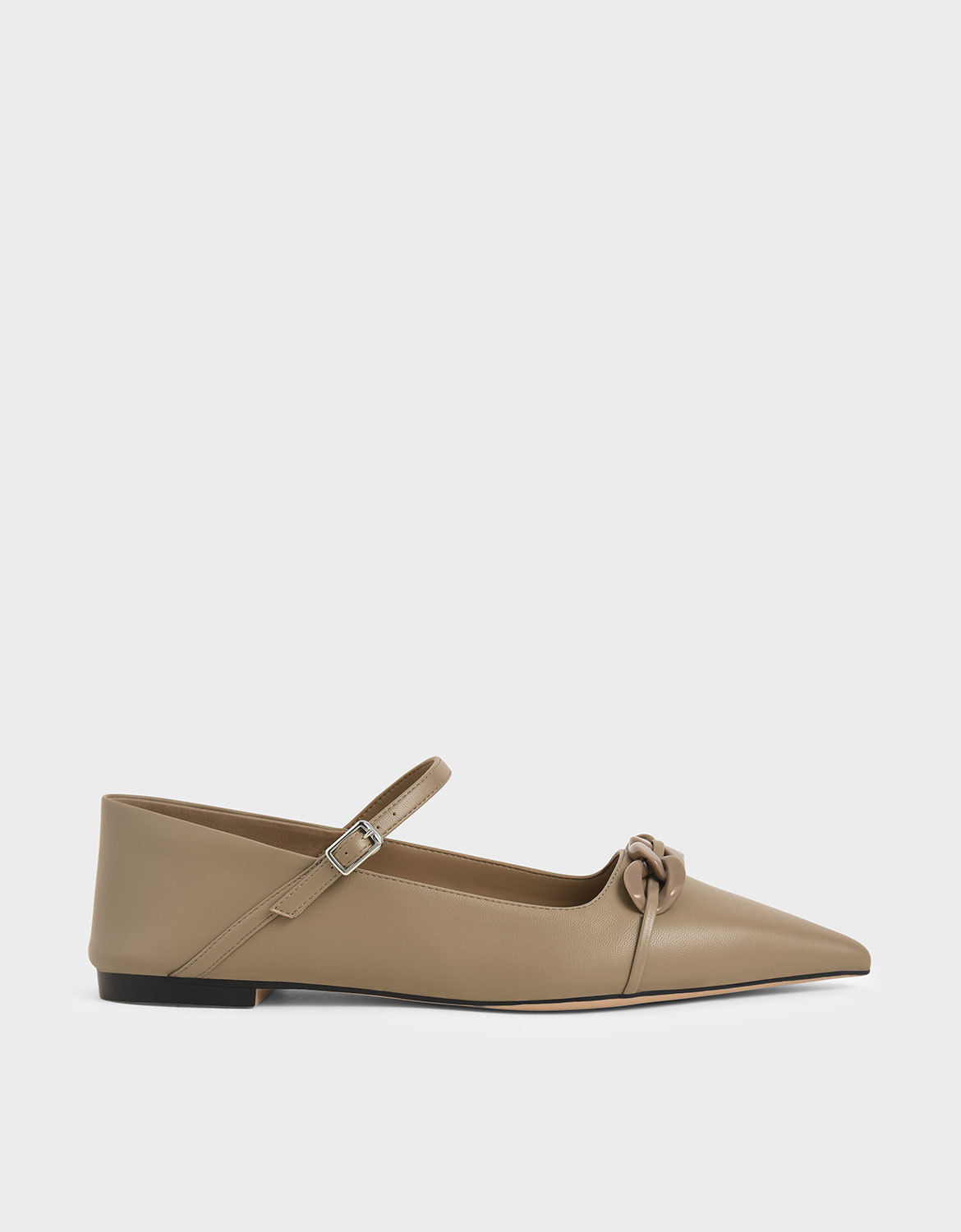 

Chain Link Mary Jane Flats, Taupe