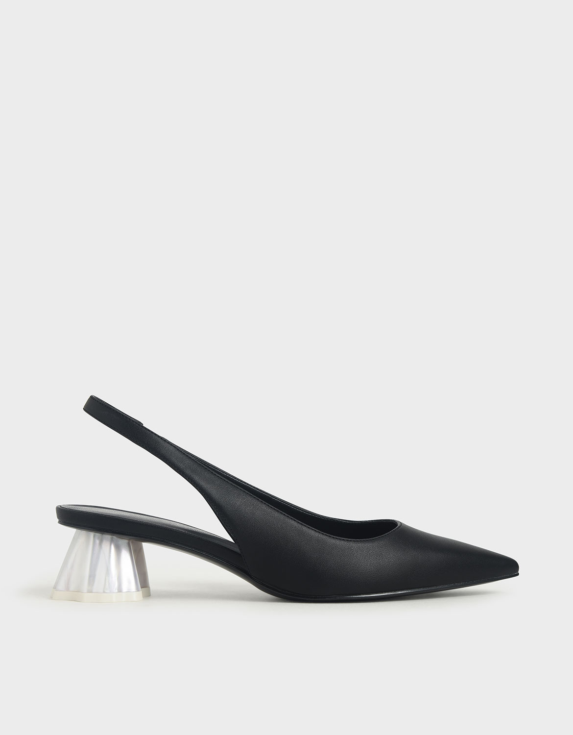 

Geometric Heel Slingback Pumps, Black