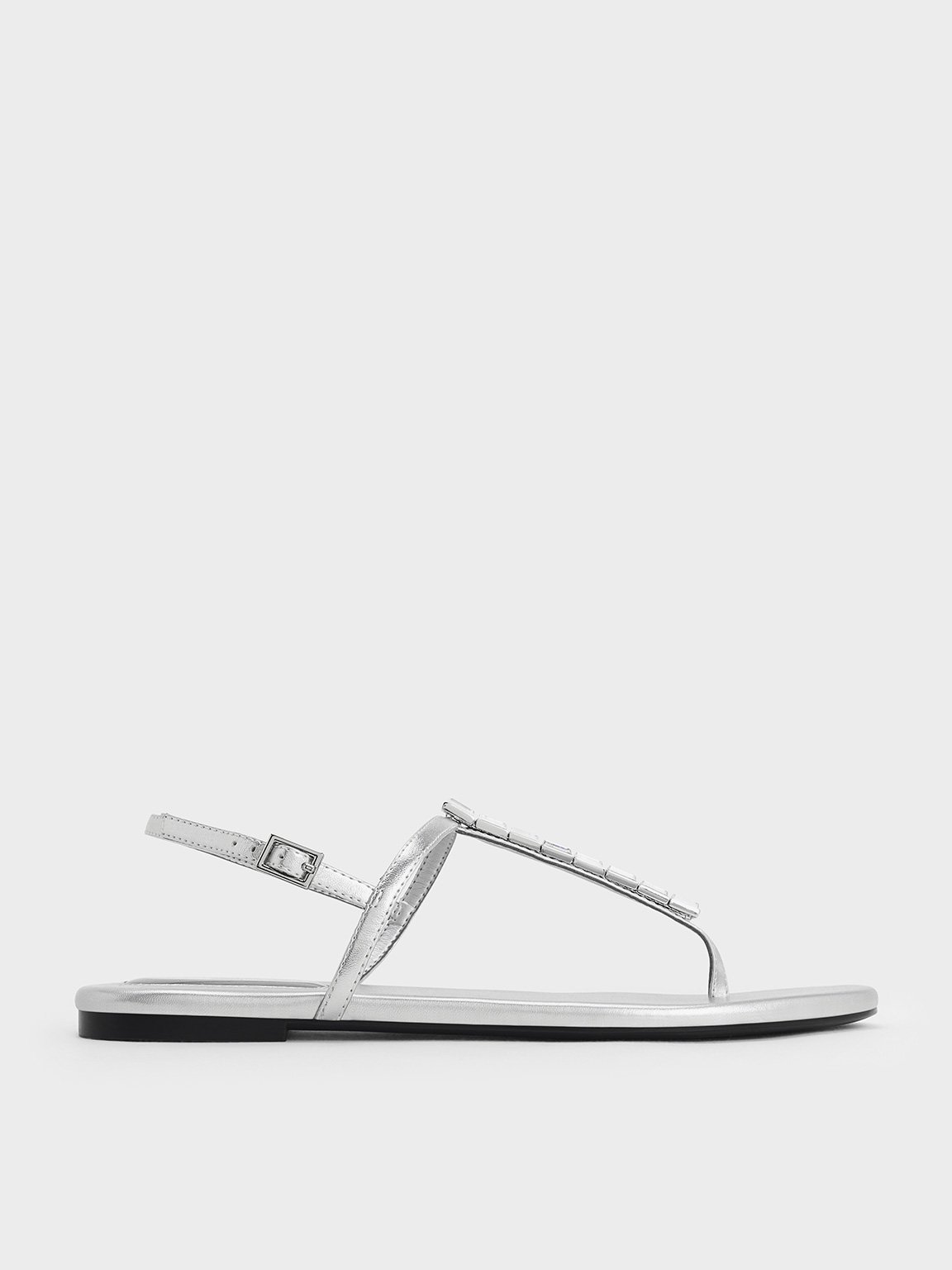 Charles & Keith - Metallic Crystal-Embellished Thong Slingback Sandals