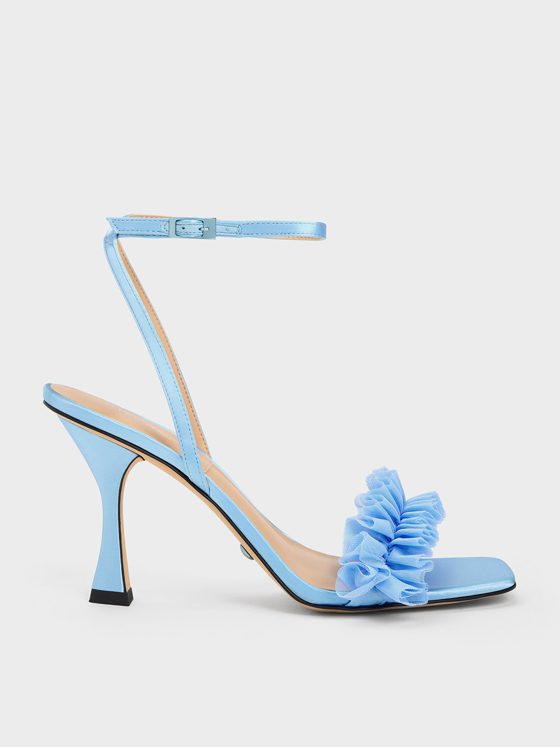 Recycled Polyester Ruffled Mesh Heeled Sandals