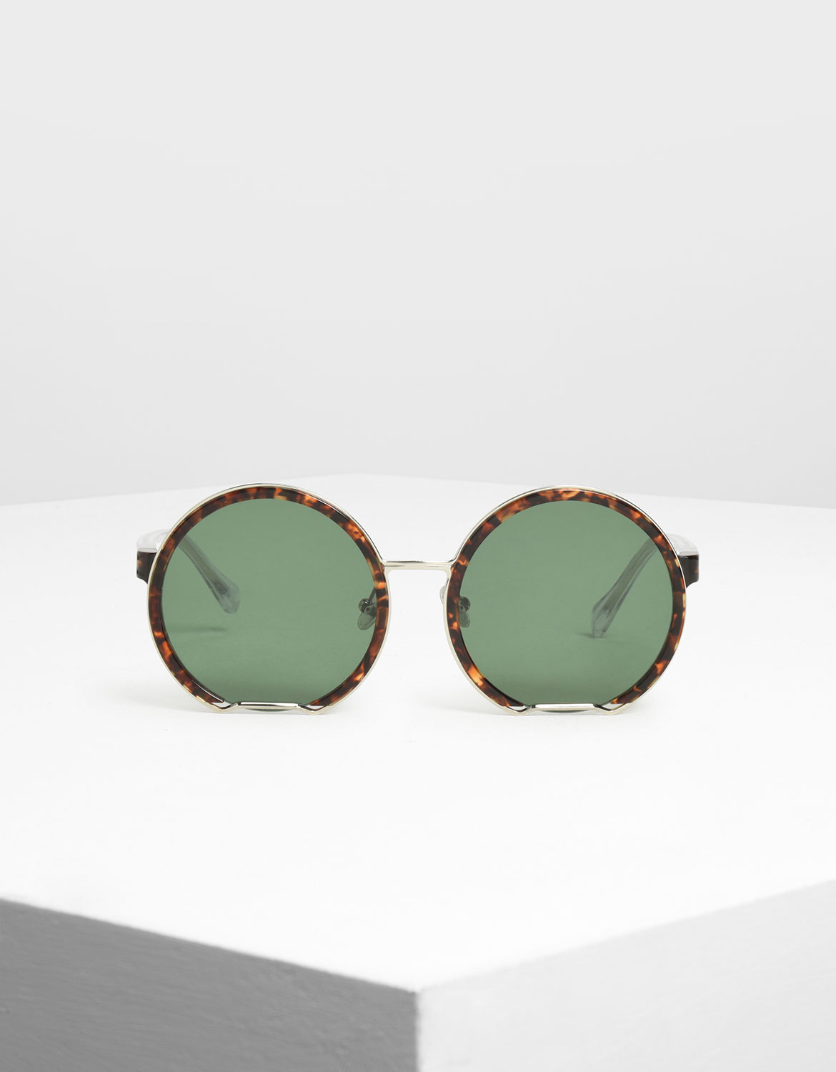 

Cut Off Frame Round Sunglasses, T. shell