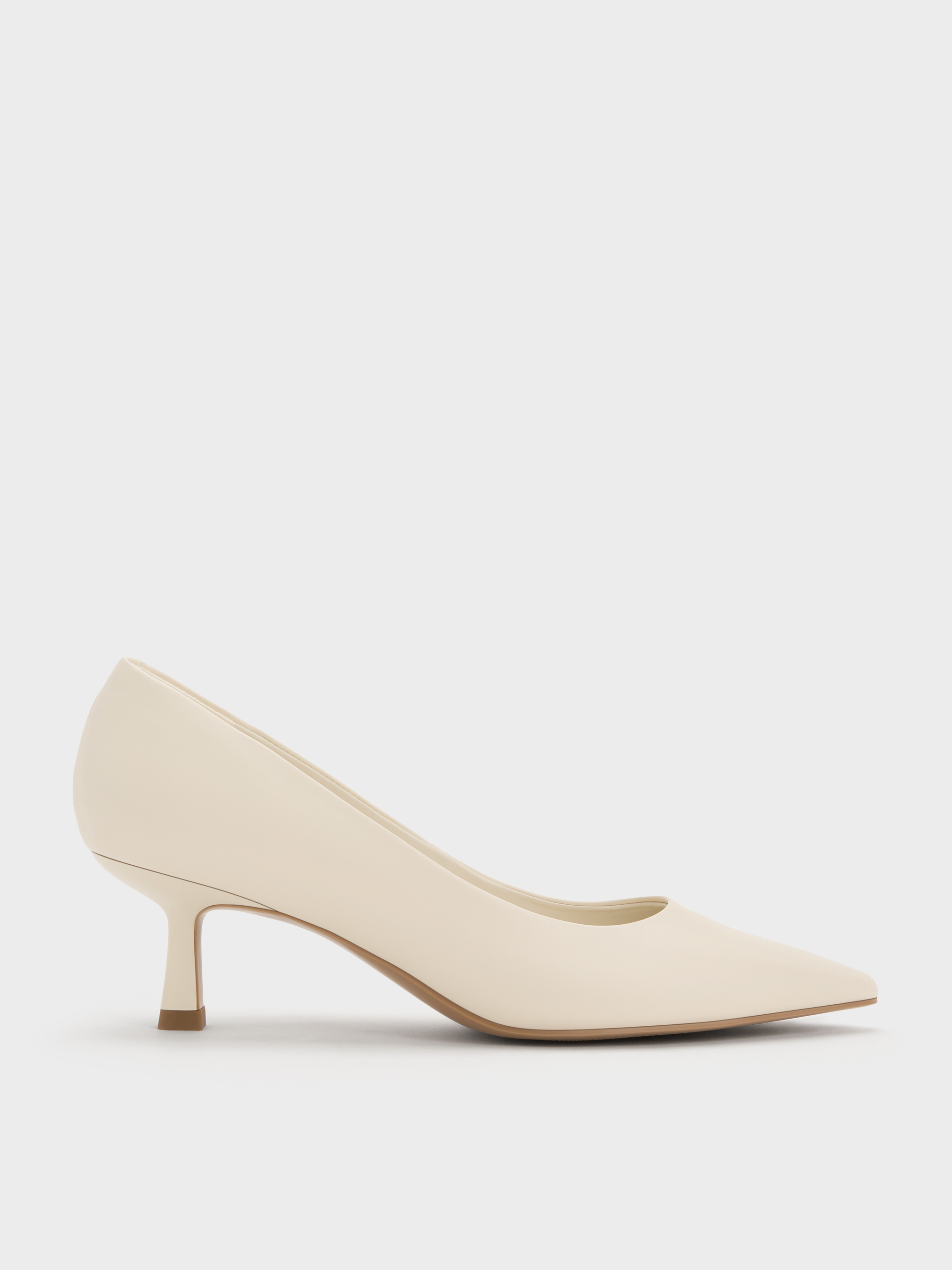 Chalk Emmy Pointed Kitten Heel Pumps - CHARLES & KEITH UK