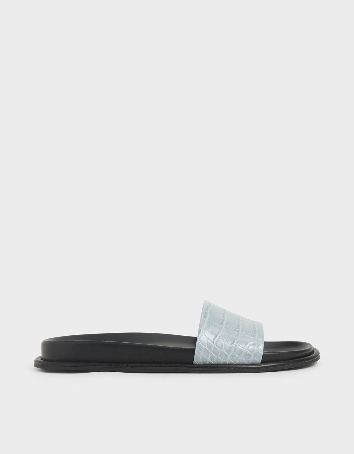 

Croc-Effect Slide Sandals, Blue