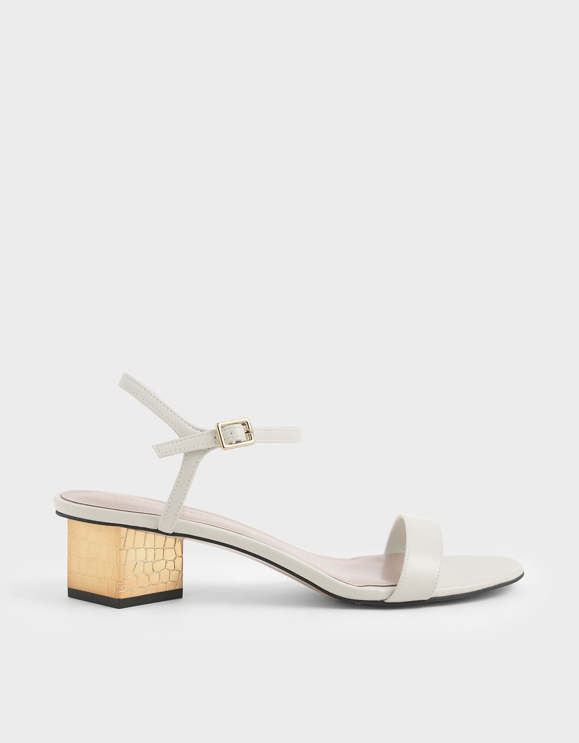 

Sculptural Chrome Heel Sandals, Chalk