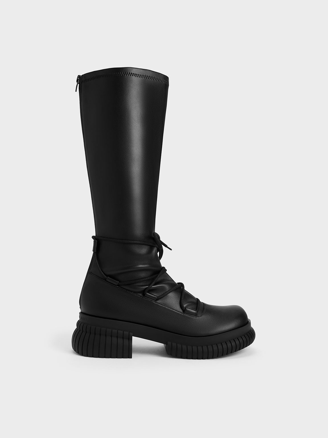 Black Tie-Around Knee-High Boots - CHARLES & KEITH UK