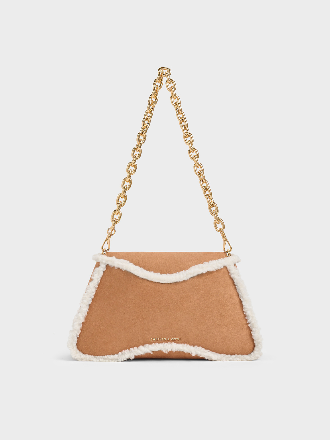 Charles & Keith - Sybill Textured Fur-trim Trapeze Chain-handle Bag In Multi
