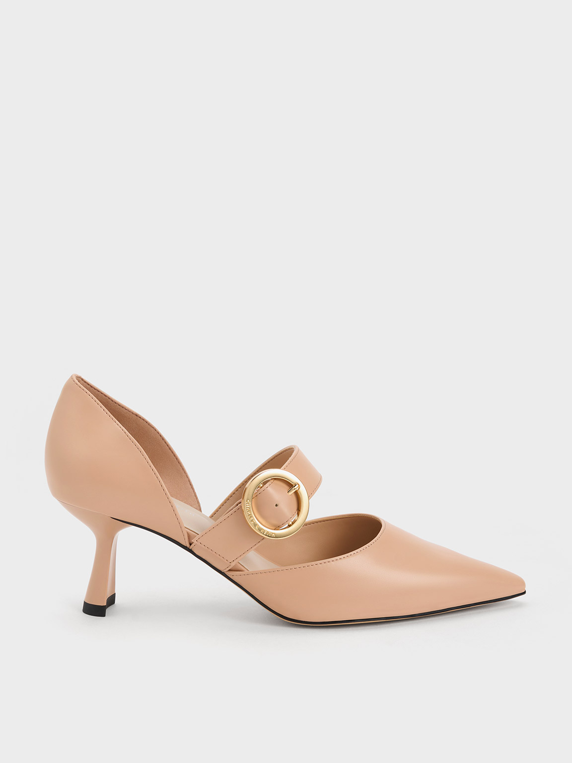 Charles & Keith - Buckled D'orsay Pumps In Nude