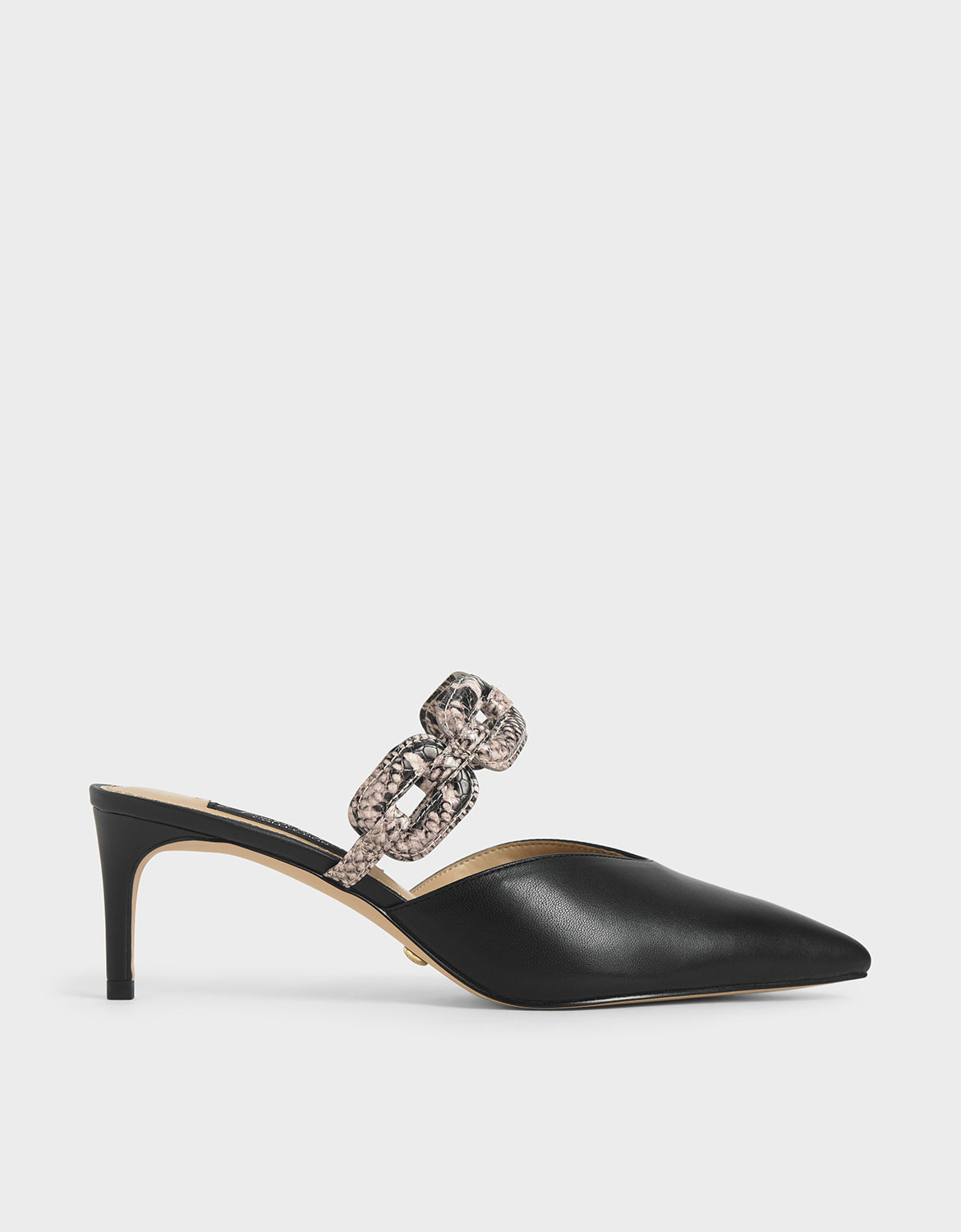 

Leather Snake Print Mules, Black