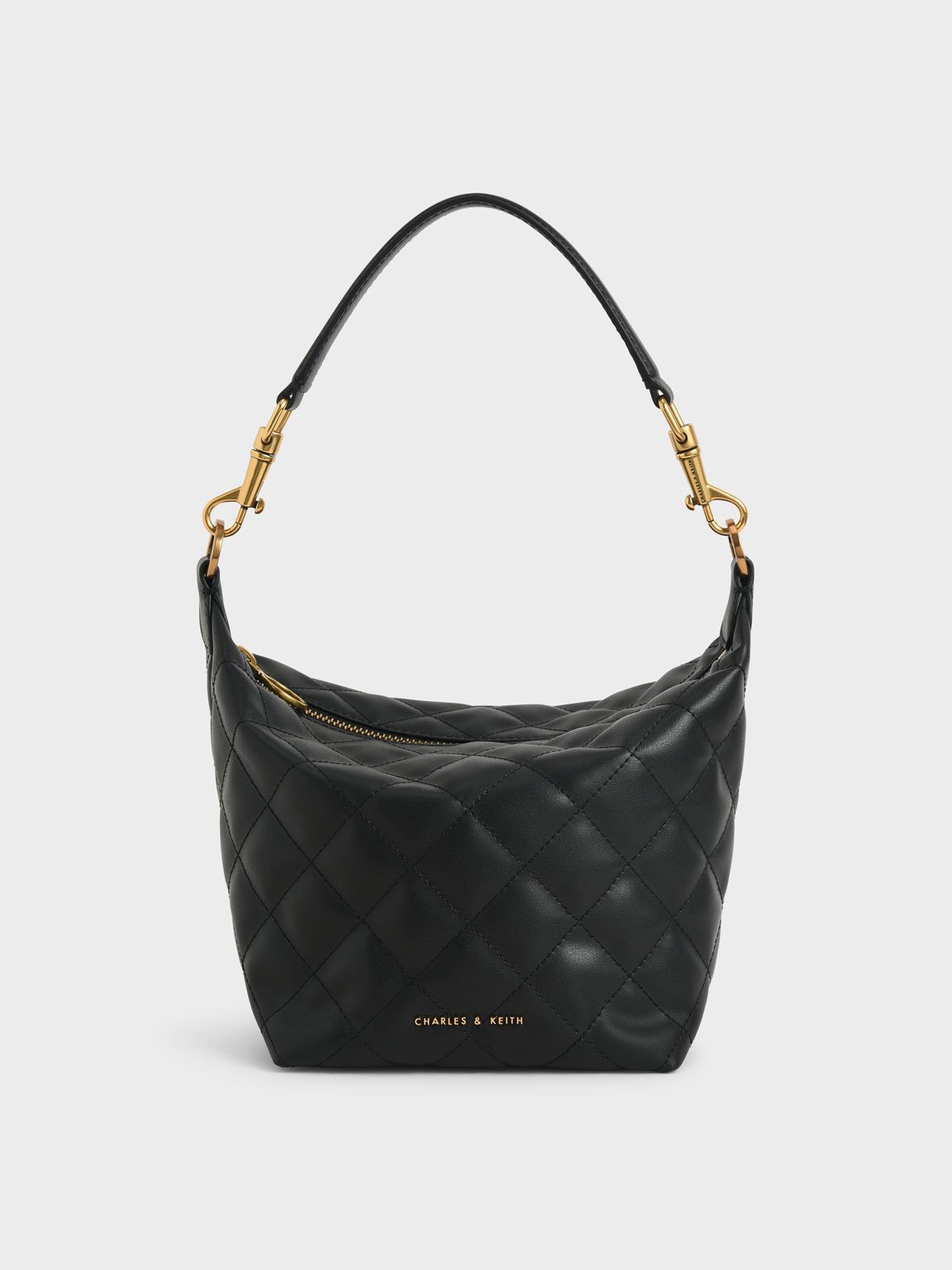 

Quilted Hobo Bag, Black