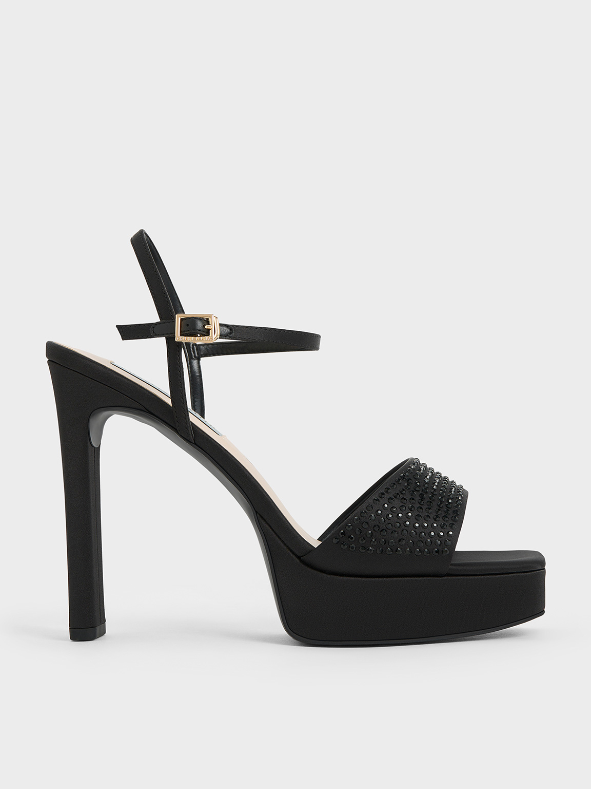 Charles & Keith Recycled Polyester Crystal-embellished Platform Sandals In Black Textured