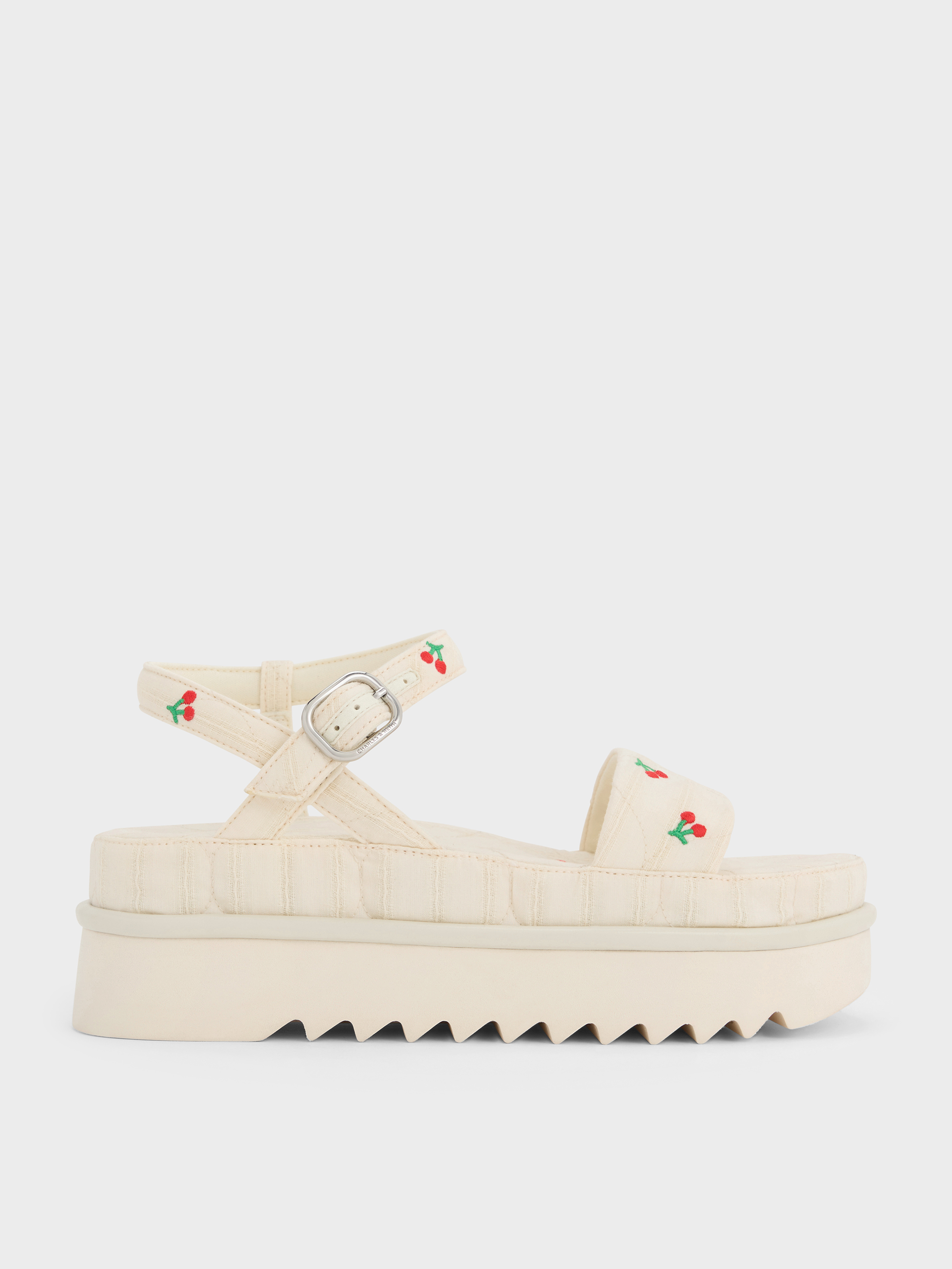 Charles & Keith - Cherry-Print Flatform Ankle-Strap Sandals