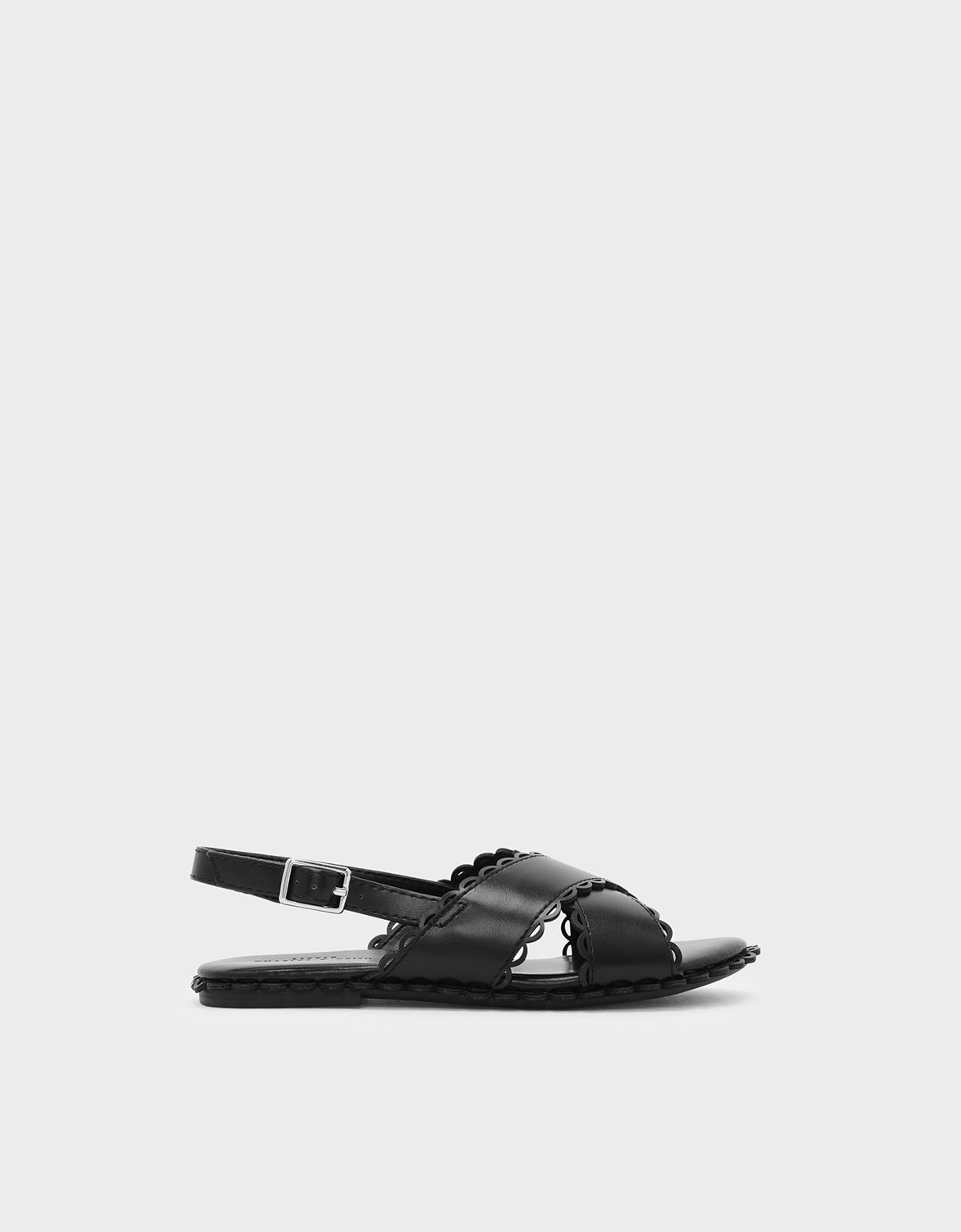 

Kids Scallop Trimming Slingbacks, Black
