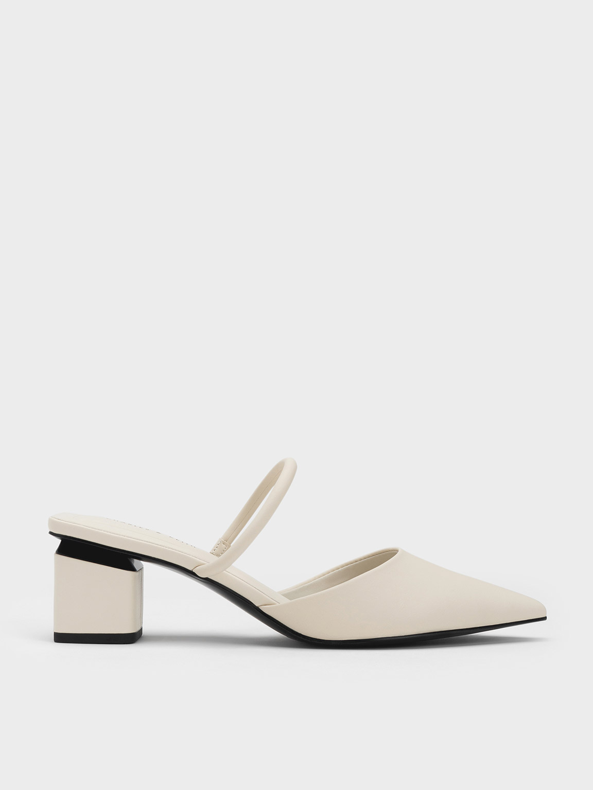 Charles & Keith Block Heel Mules In Chalk